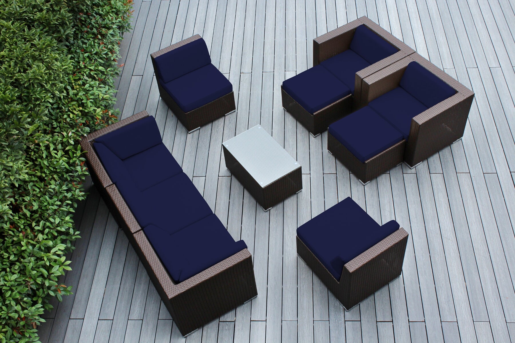 Fully Assembled Rainshield Patio Furniture - Ohana 10 Piece Sectional with Club Chairs and 6-inch Water Protection Cushions