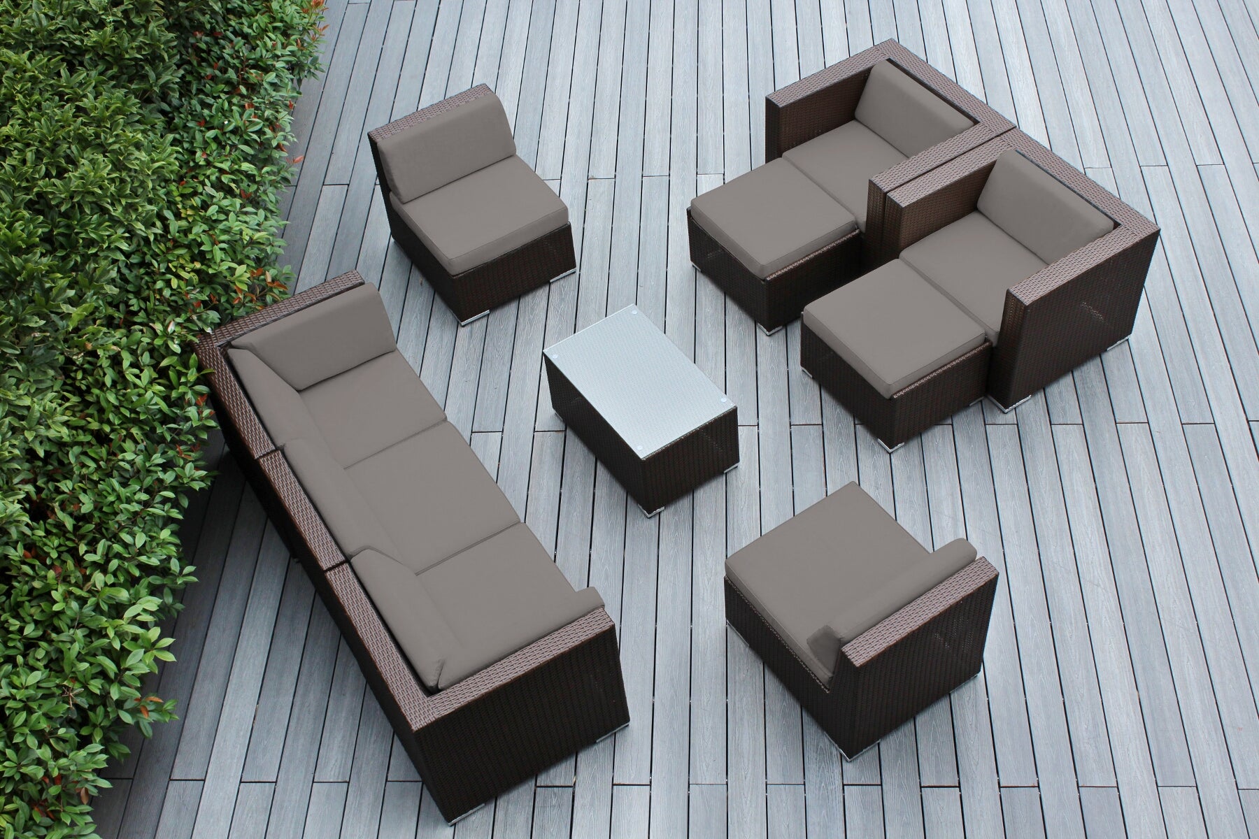 Fully Assembled Rainshield Patio Furniture - Ohana 10 Piece Sectional with Club Chairs and 6-inch Water Protection Cushions