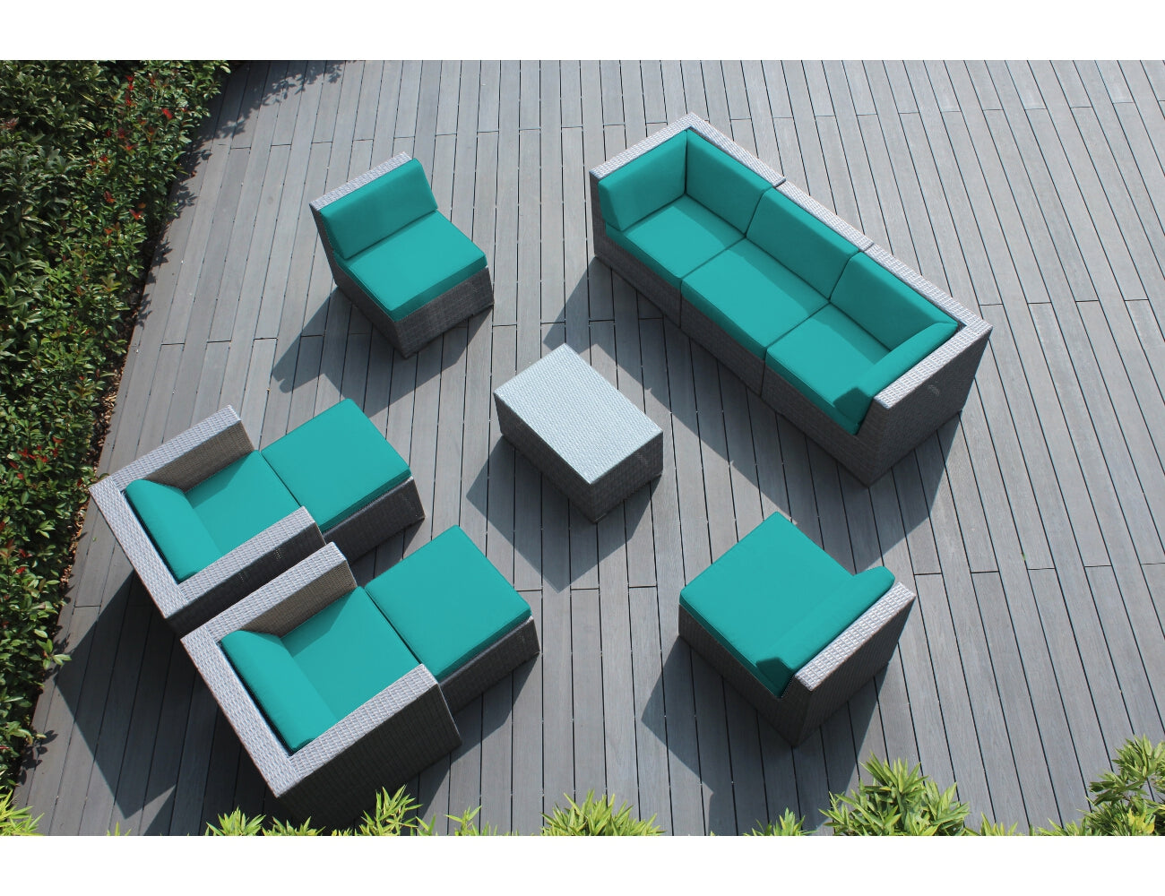 Fully Assembled Rainshield Patio Furniture - Ohana 10 Piece Sectional with Club Chairs and 6-inch Water Protection Cushions
