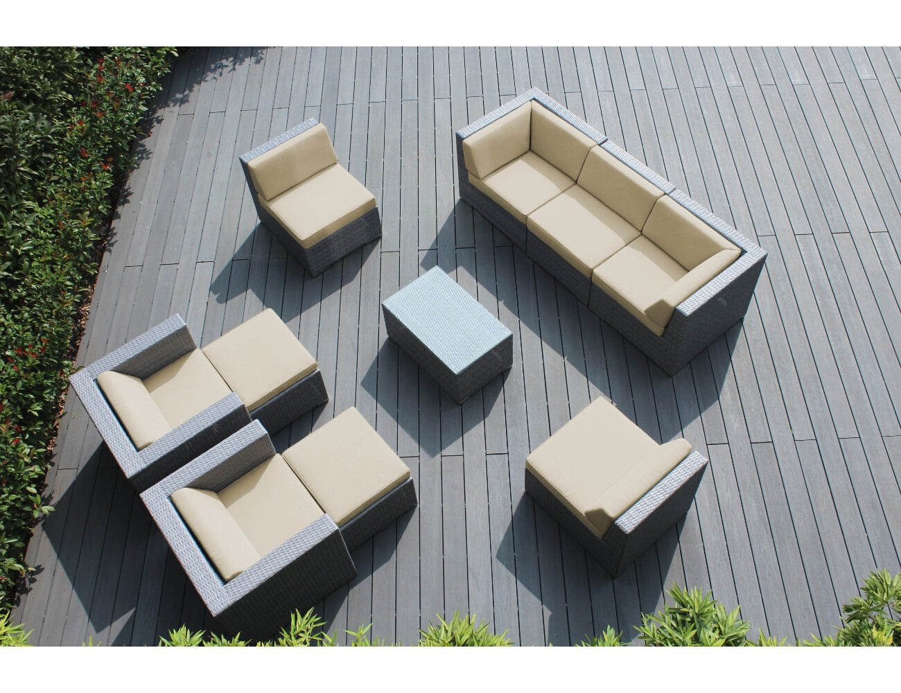 Fully Assembled Rainshield Patio Furniture - Ohana 10 Piece Sectional with Club Chairs and 6-inch Water Protection Cushions