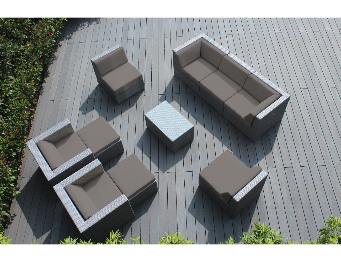 Fully Assembled Rainshield Patio Furniture - Ohana 10 Piece Sectional with Club Chairs and 6-inch Water Protection Cushions