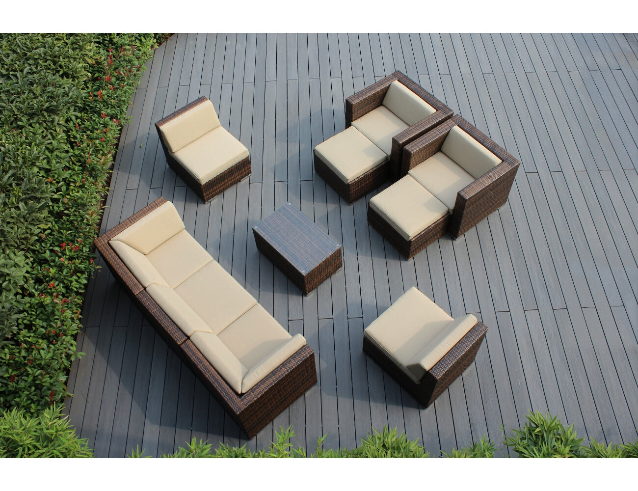 Fully Assembled Rainshield Patio Furniture - Ohana 10 Piece Sectional with Club Chairs and 6-inch Water Protection Cushions