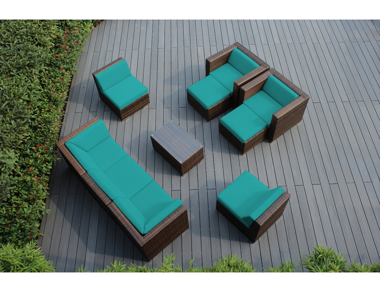 Fully Assembled Rainshield Patio Furniture - Ohana 10 Piece Sectional with Club Chairs and 6-inch Water Protection Cushions