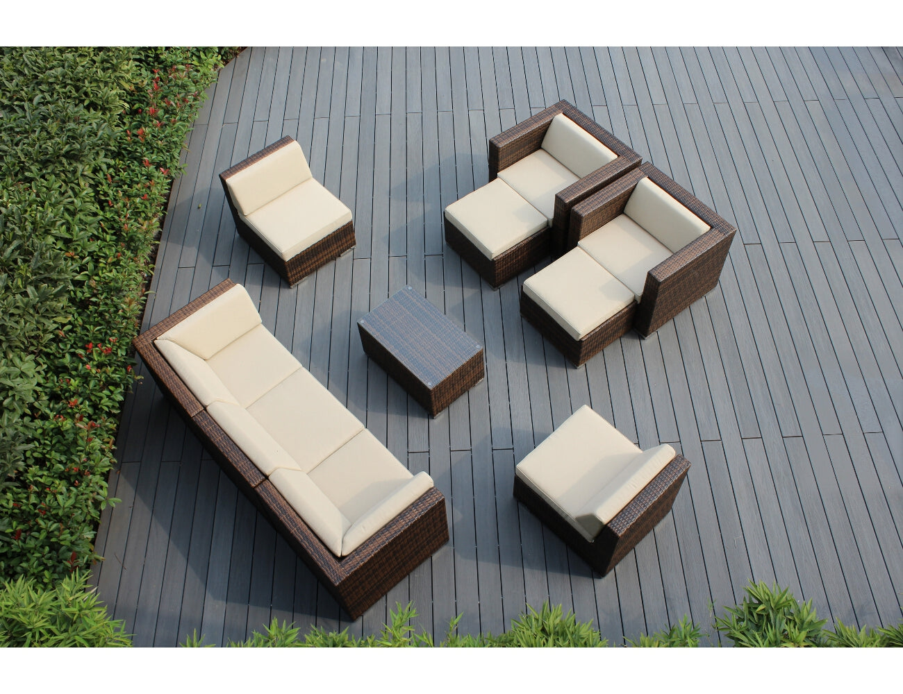 Fully Assembled Rainshield Patio Furniture - Ohana 10 Piece Sectional with Club Chairs and 6-inch Water Protection Cushions
