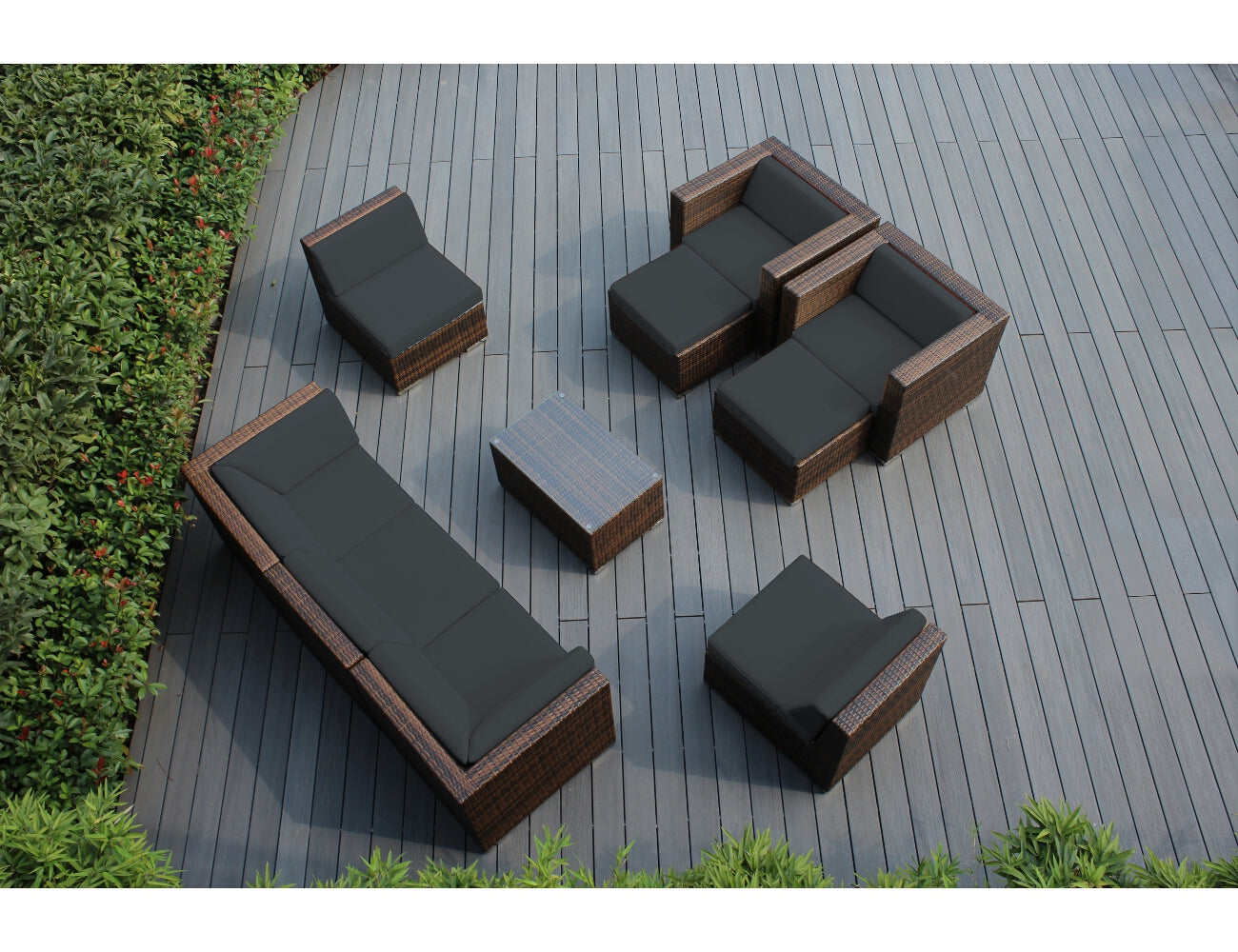 Fully Assembled Rainshield Patio Furniture - Ohana 10 Piece Sectional with Club Chairs and 6-inch Water Protection Cushions
