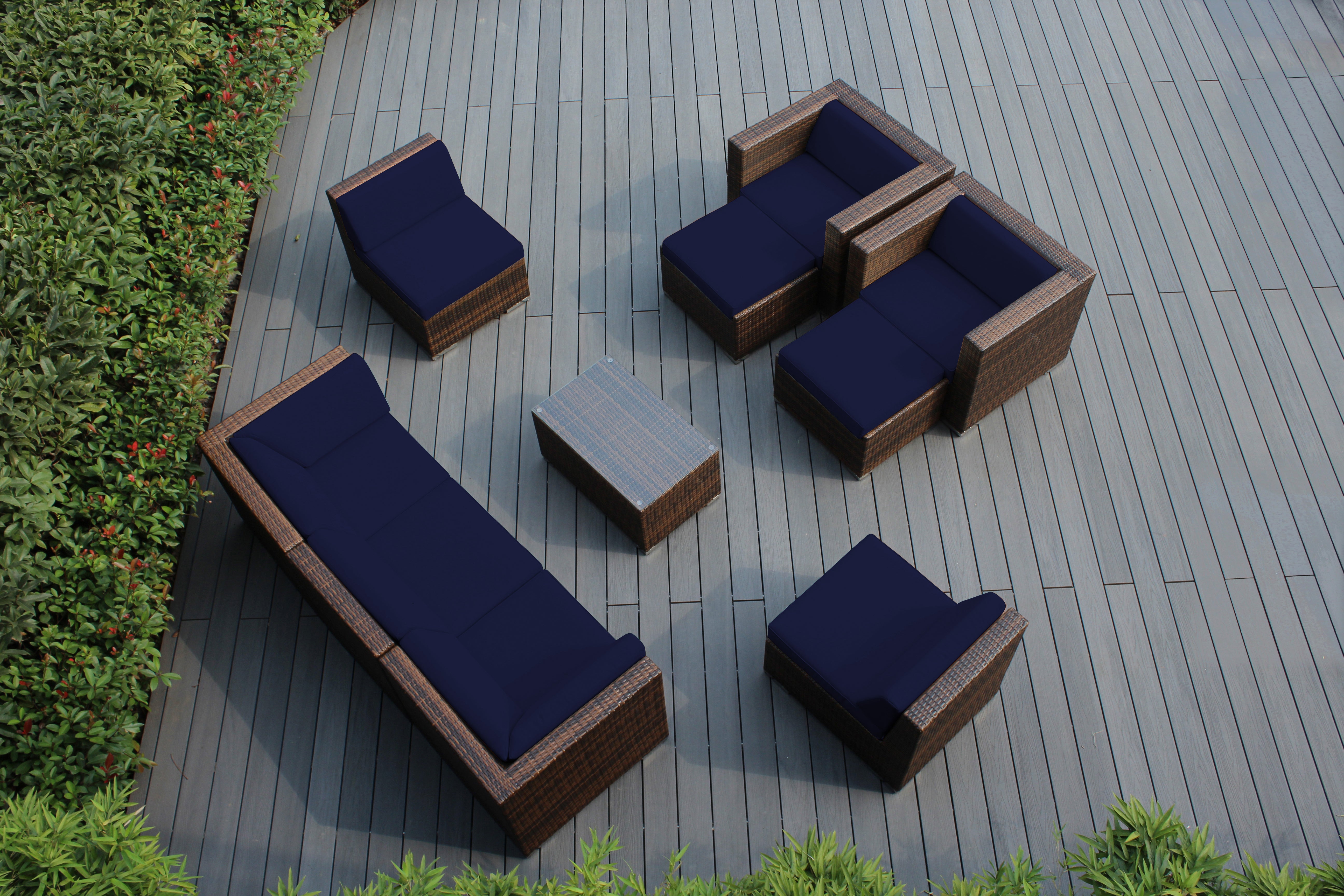 Fully Assembled Rainshield Patio Furniture - Ohana 10 Piece Sectional with Club Chairs and 6-inch Water Protection Cushions