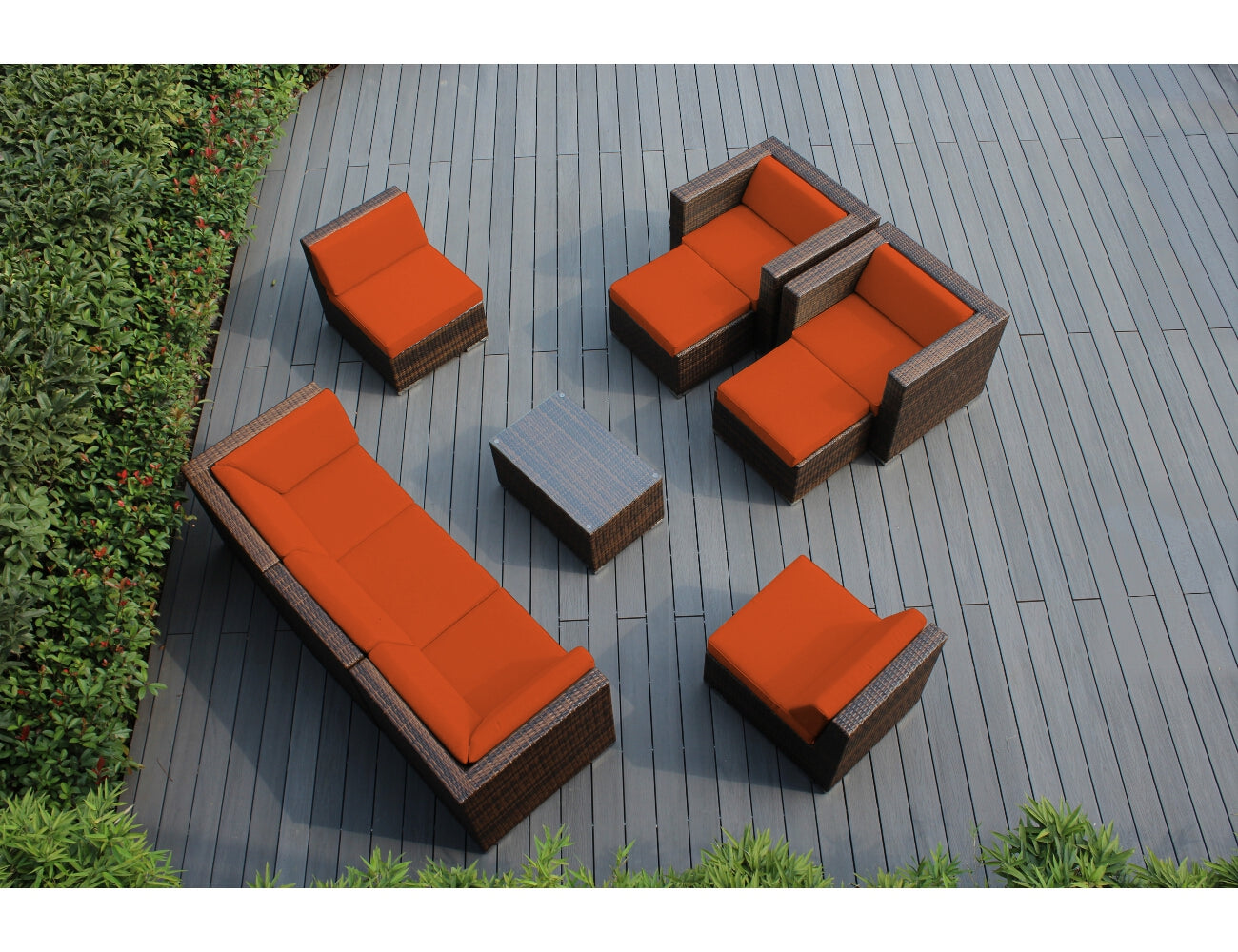 Fully Assembled Rainshield Patio Furniture - Ohana 10 Piece Sectional with Club Chairs and 6-inch Water Protection Cushions