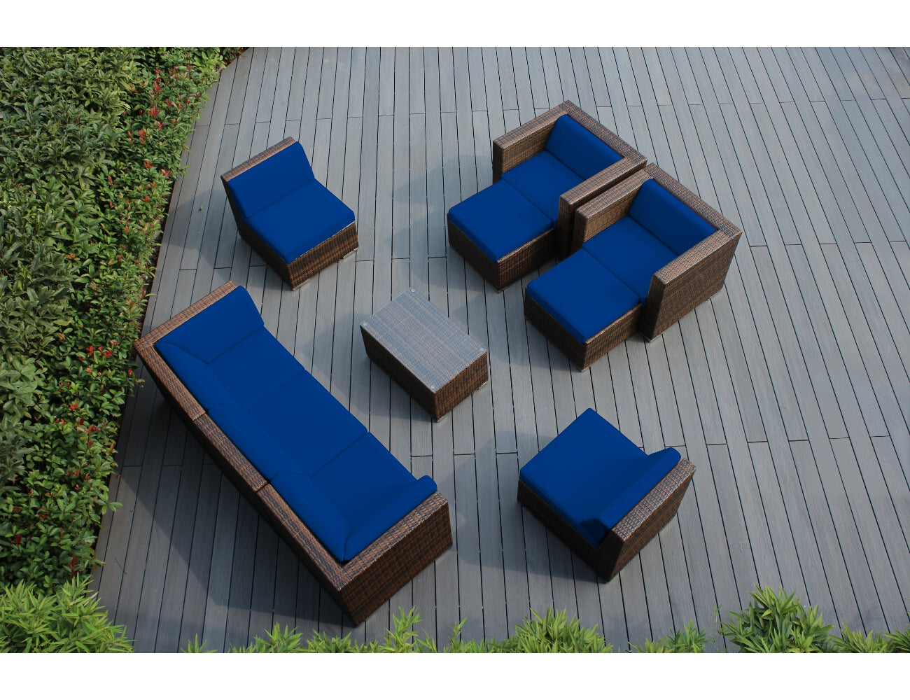 Fully Assembled Rainshield Patio Furniture - Ohana 10 Piece Sectional with Club Chairs and 6-inch Water Protection Cushions