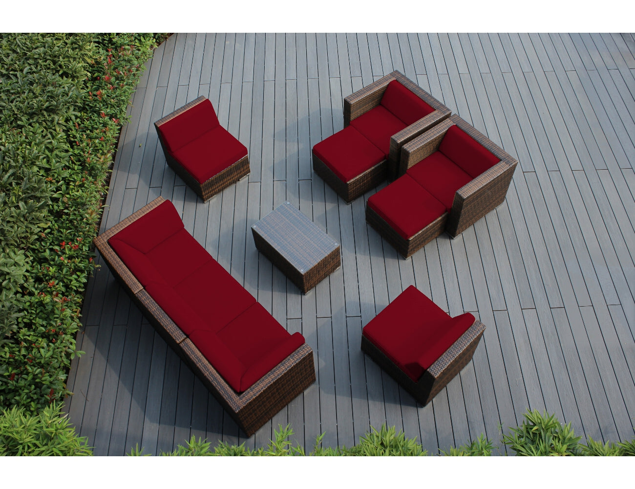 Fully Assembled Rainshield Patio Furniture - Ohana 10 Piece Sectional with Club Chairs and 6-inch Water Protection Cushions