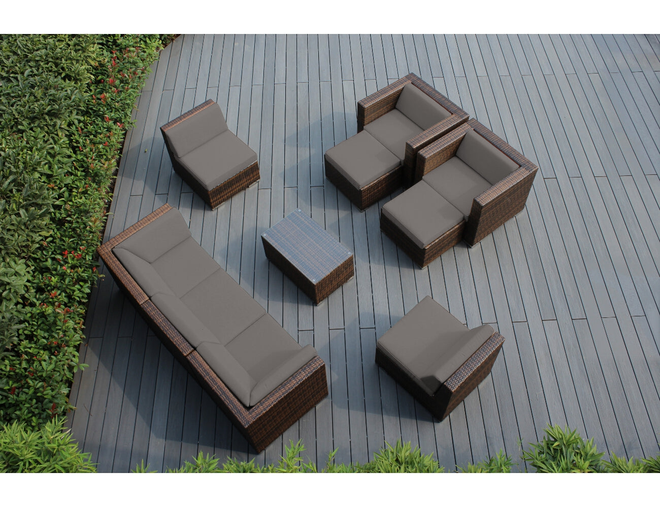 Fully Assembled Rainshield Patio Furniture - Ohana 10 Piece Sectional with Club Chairs and 6-inch Water Protection Cushions