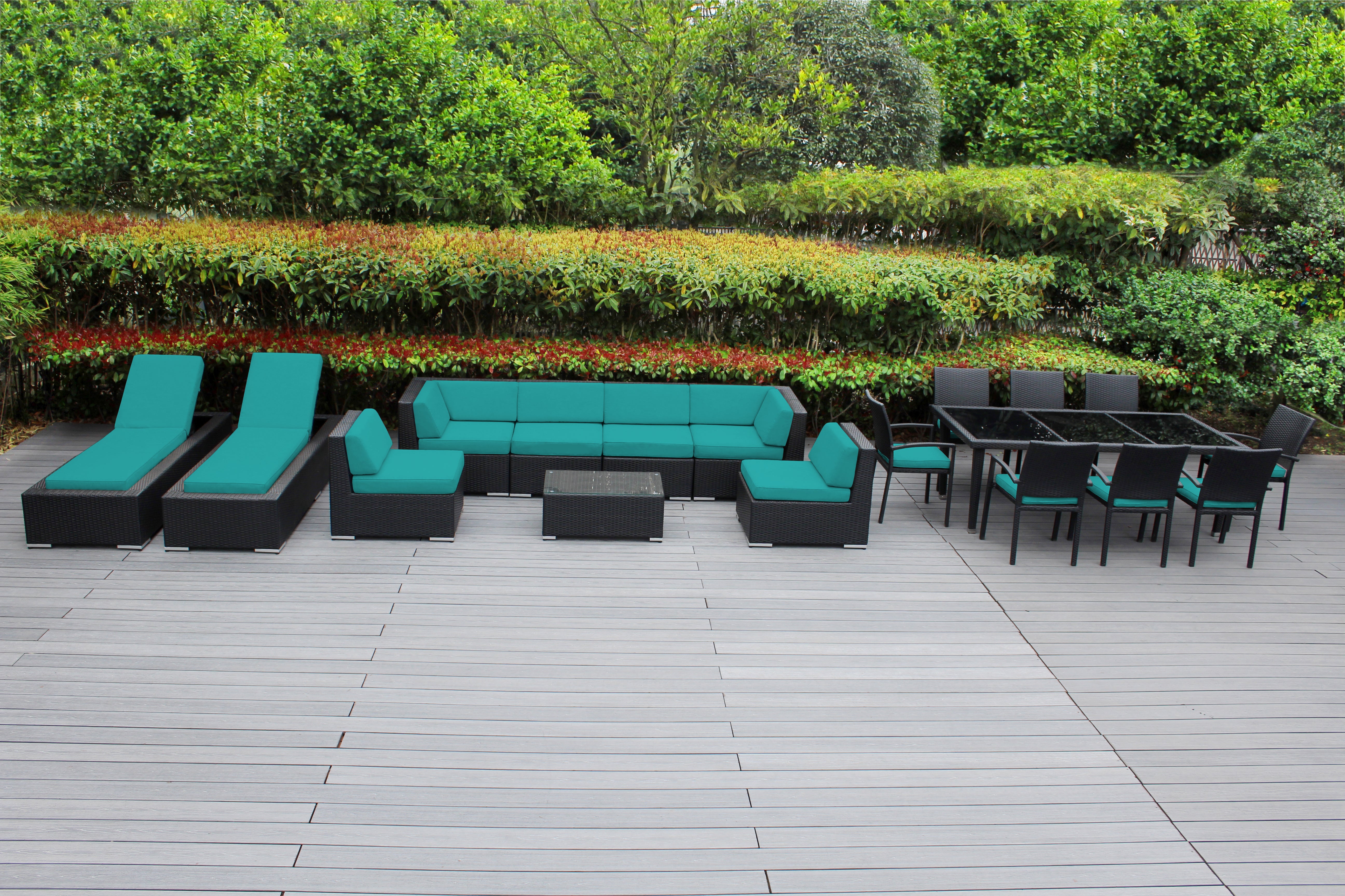 Rainshield Patio Furniture - 18 Piece Combination Set with Seating, Dining & Chaise Lounges