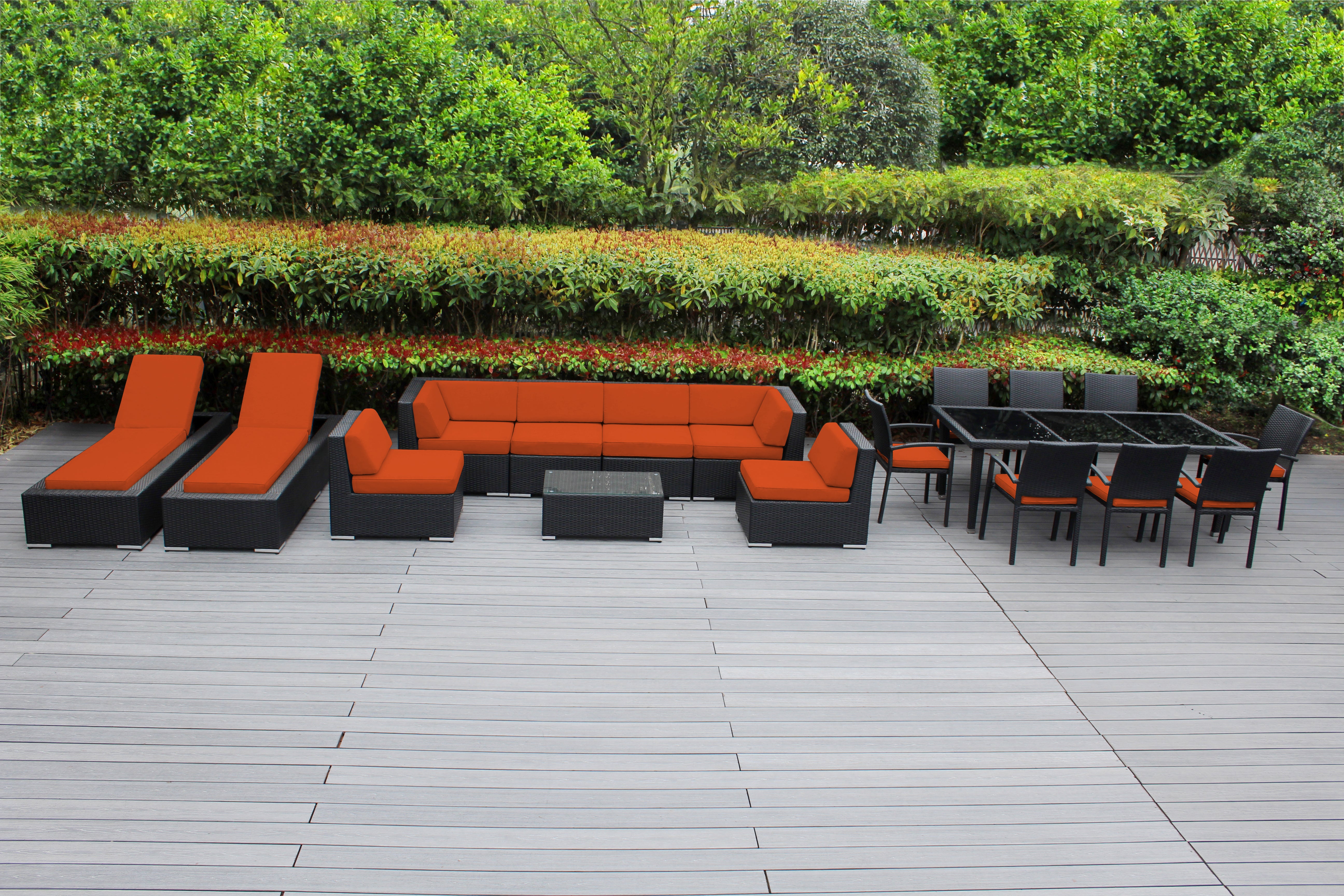 Rainshield Patio Furniture - 18 Piece Combination Set with Seating, Dining & Chaise Lounges