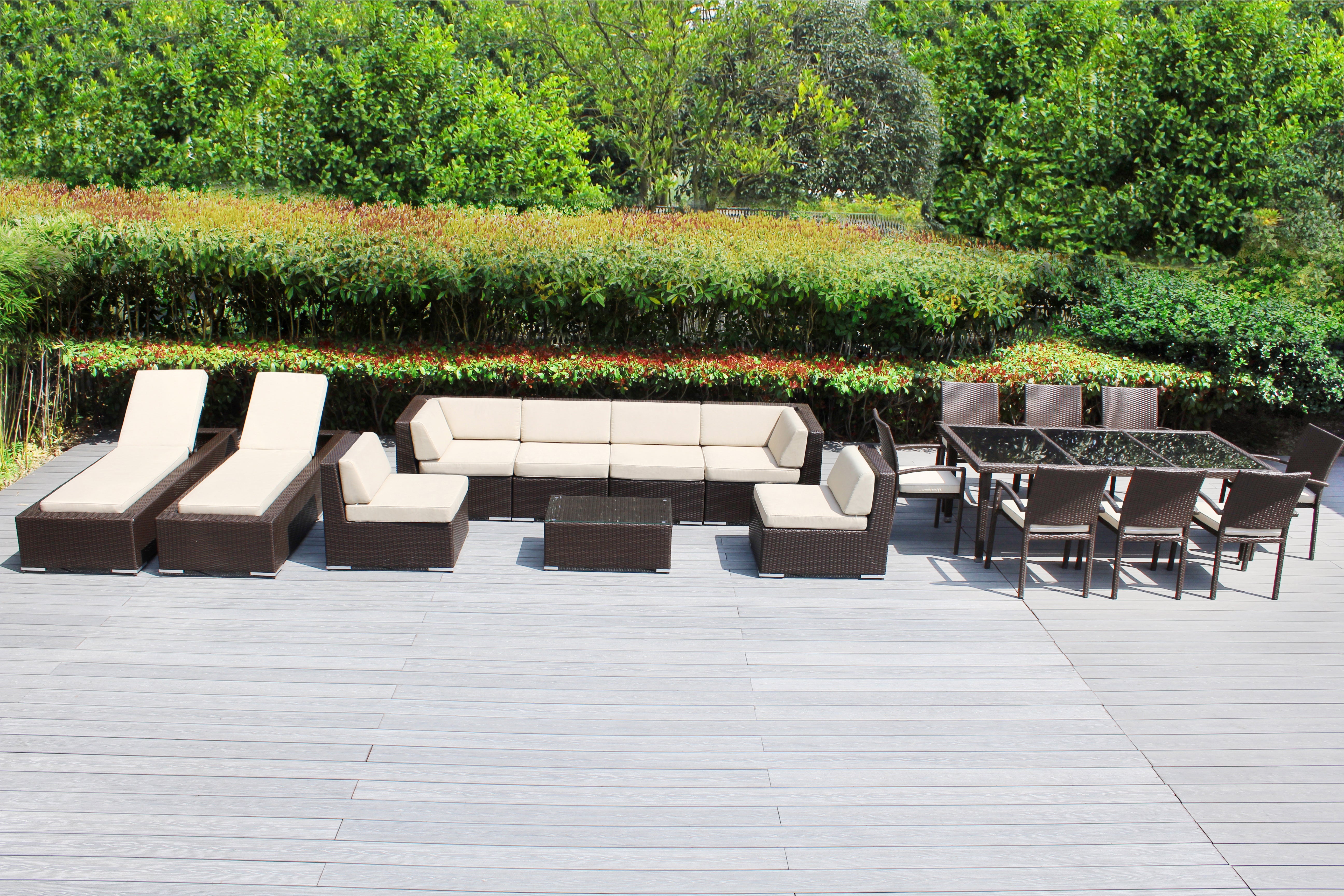 Rainshield Patio Furniture - 18 Piece Combination Set with Seating, Dining & Chaise Lounges