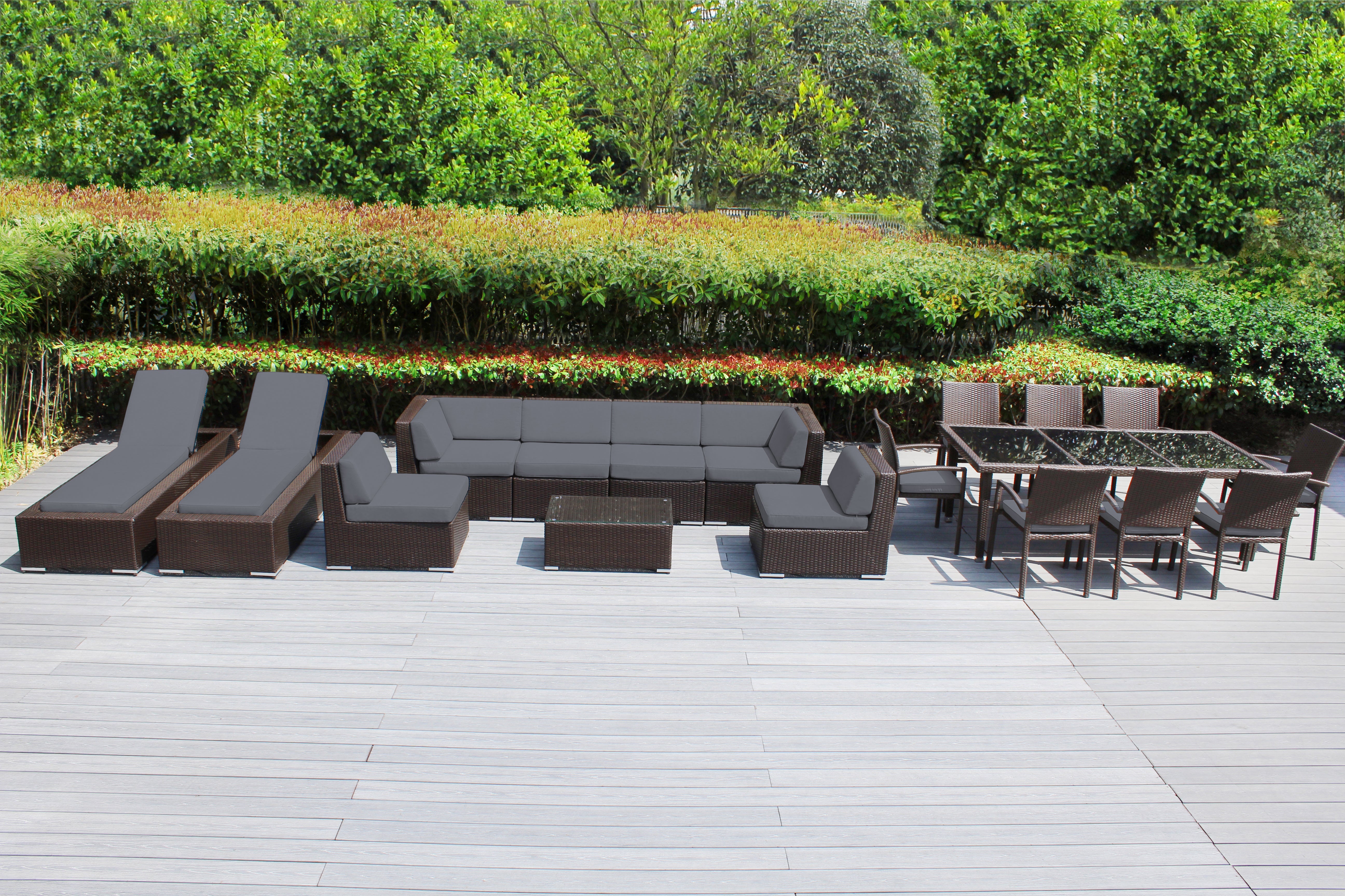 Rainshield Patio Furniture - 18 Piece Combination Set with Seating, Dining & Chaise Lounges