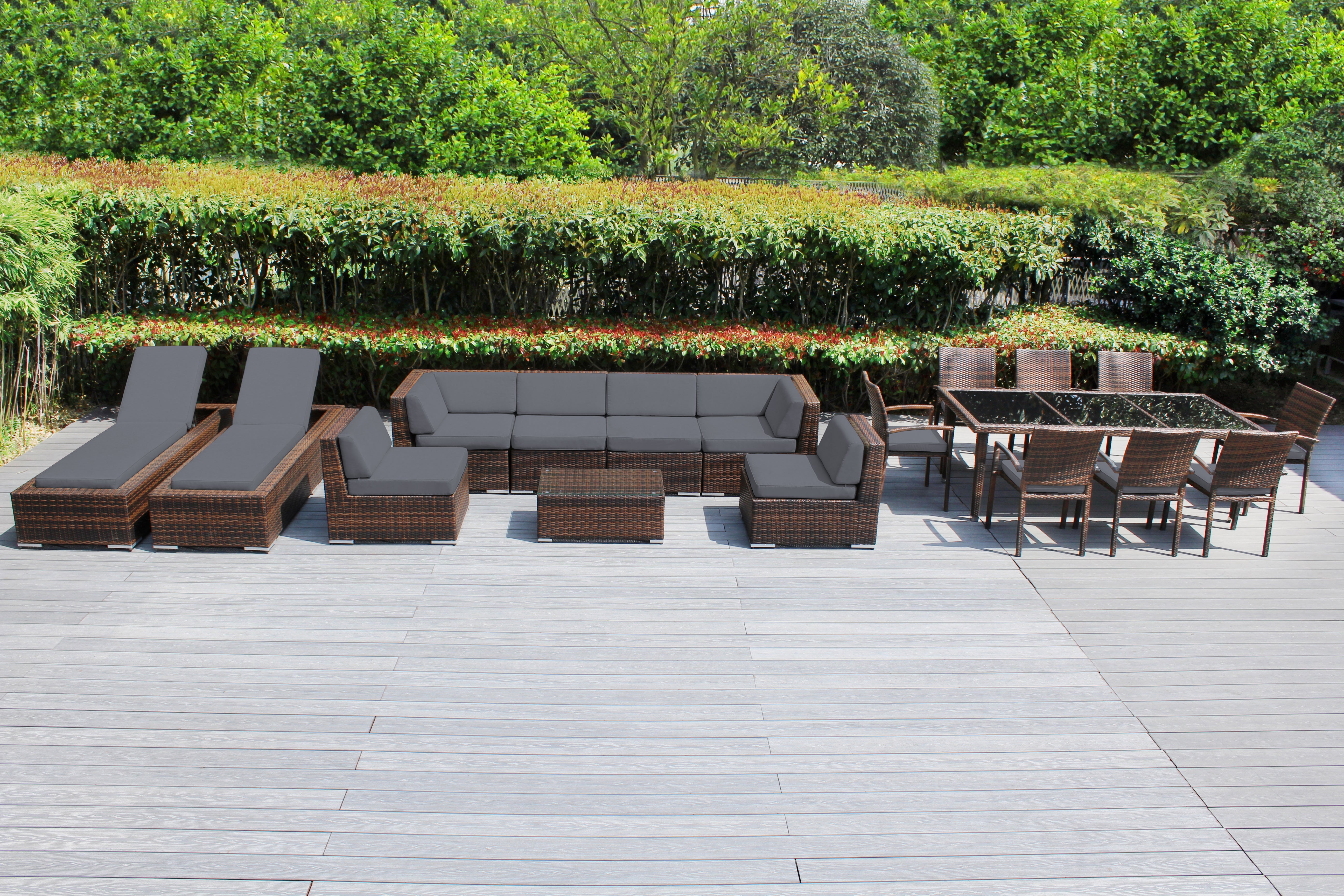 Rainshield Patio Furniture - 18 Piece Combination Set with Seating, Dining & Chaise Lounges