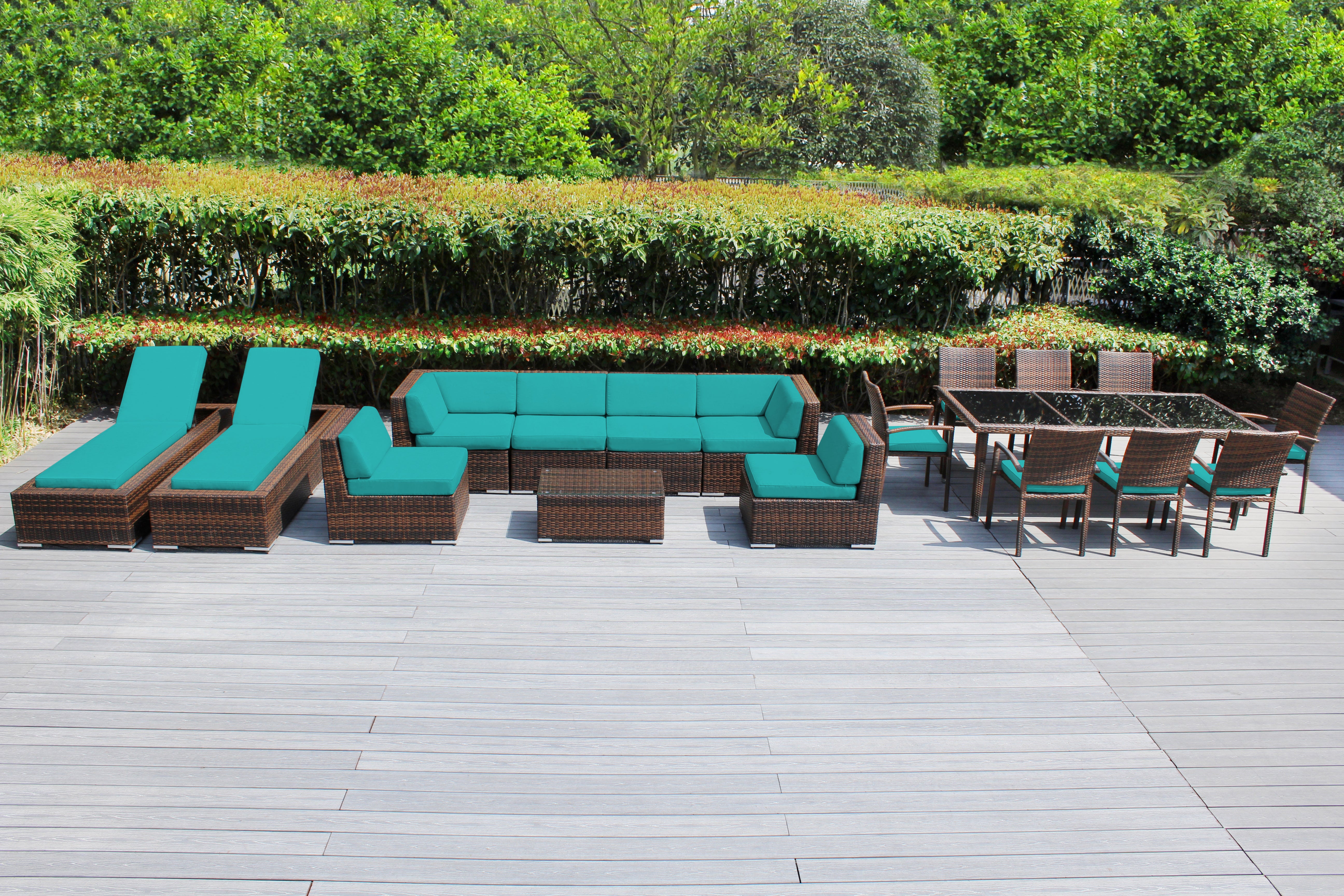Rainshield Patio Furniture - 18 Piece Combination Set with Seating, Dining & Chaise Lounges