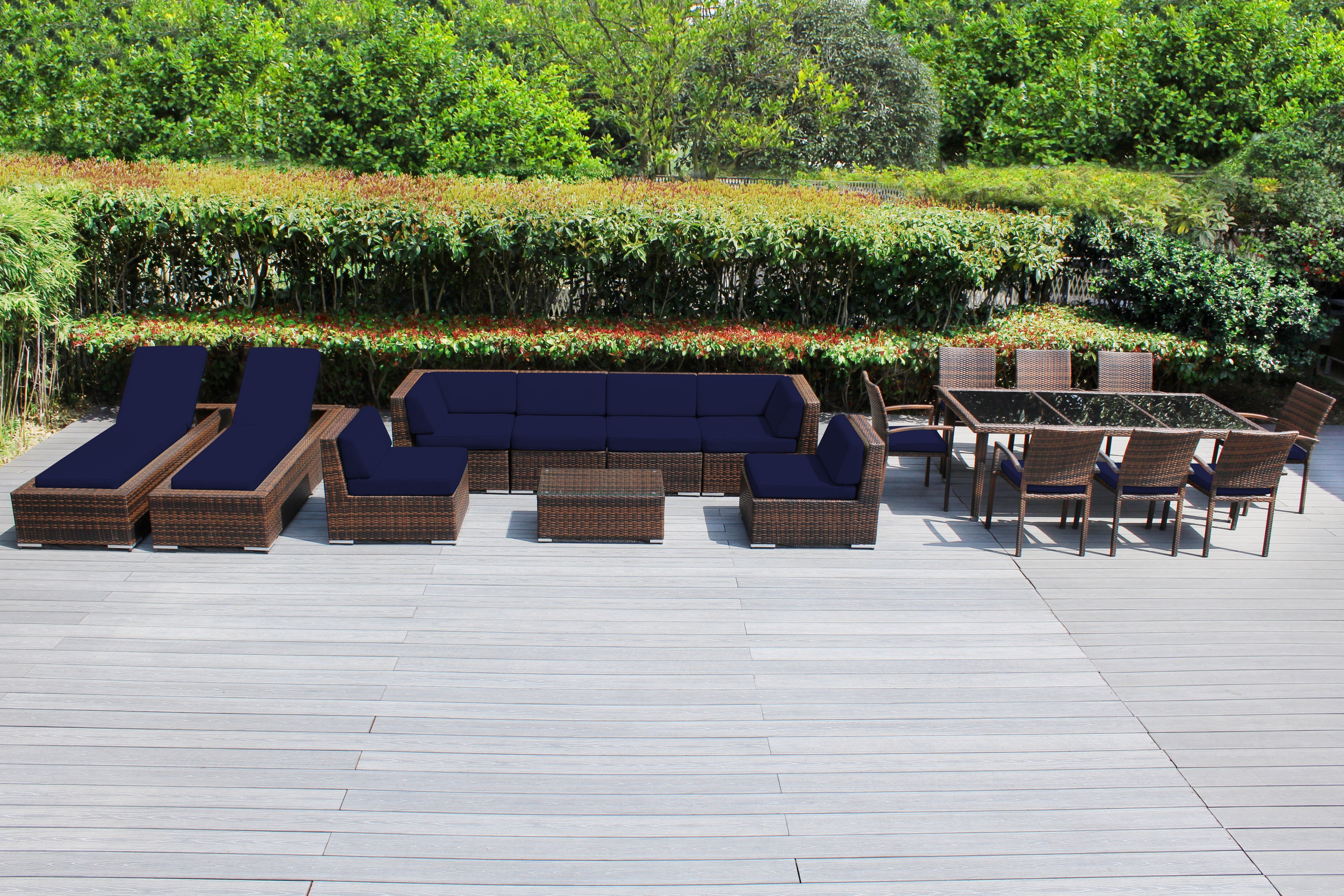Rainshield Patio Furniture - 18 Piece Combination Set with Seating, Dining & Chaise Lounges