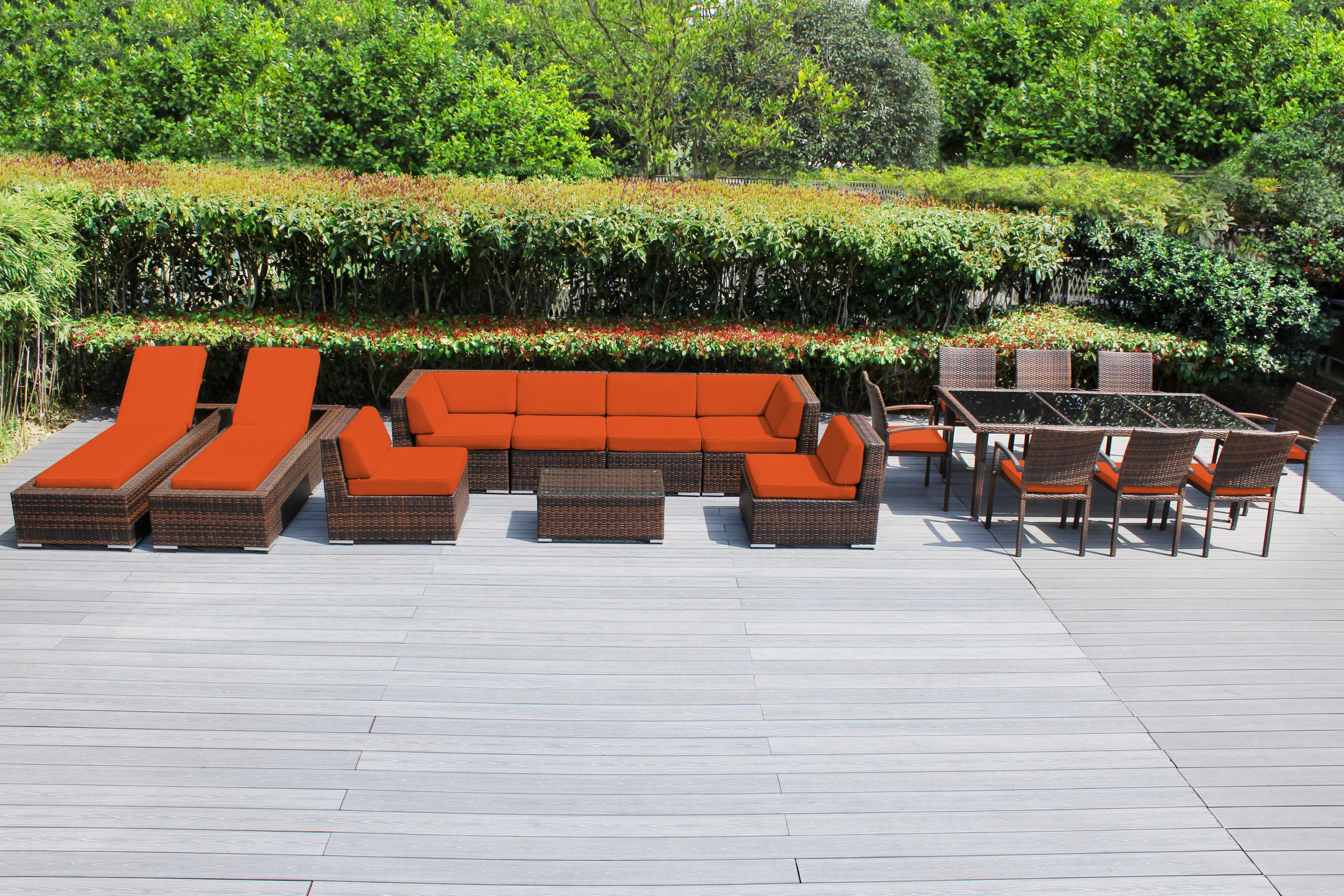 Rainshield Patio Furniture - 18 Piece Combination Set with Seating, Dining & Chaise Lounges