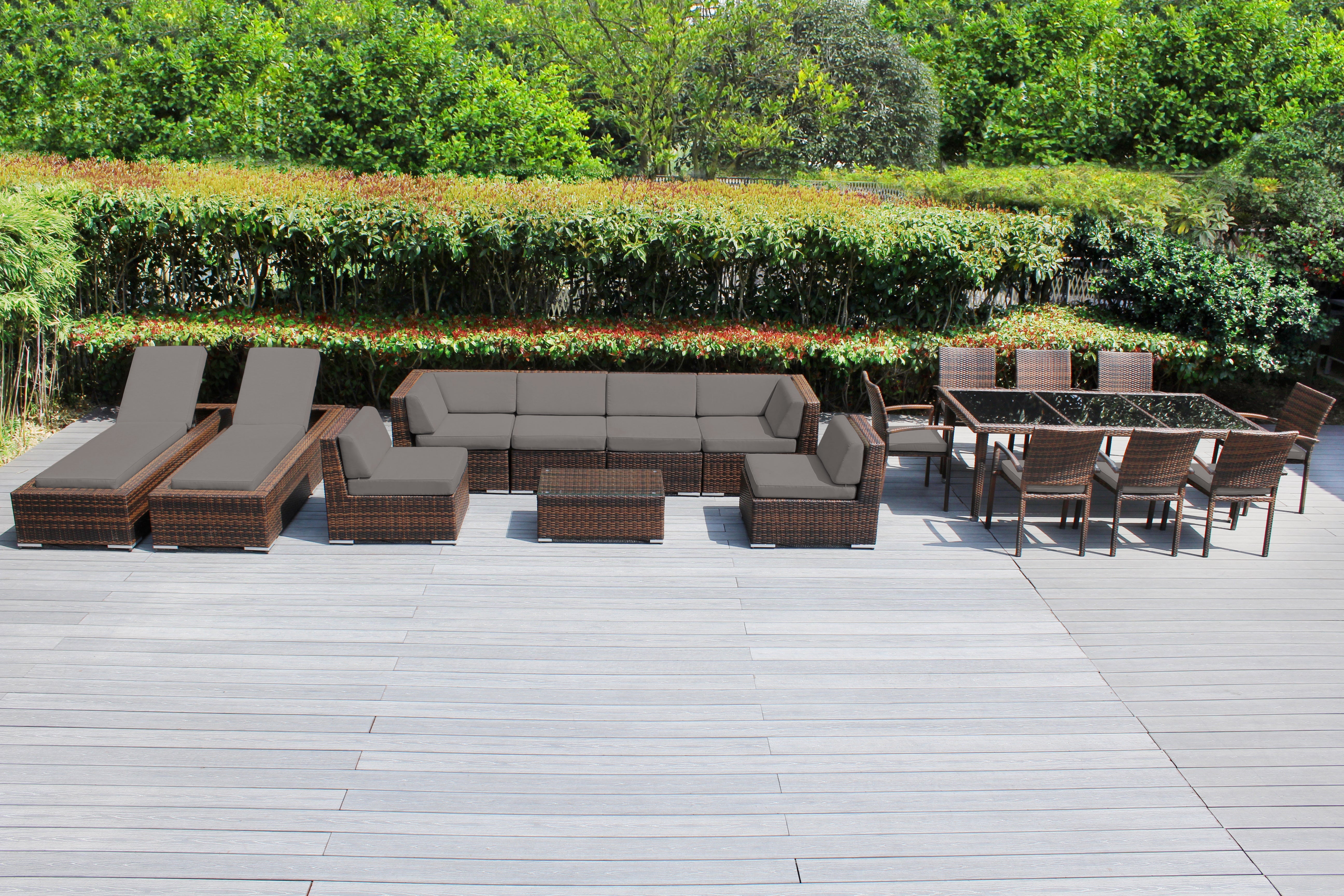 Rainshield Patio Furniture - 18 Piece Combination Set with Seating, Dining & Chaise Lounges