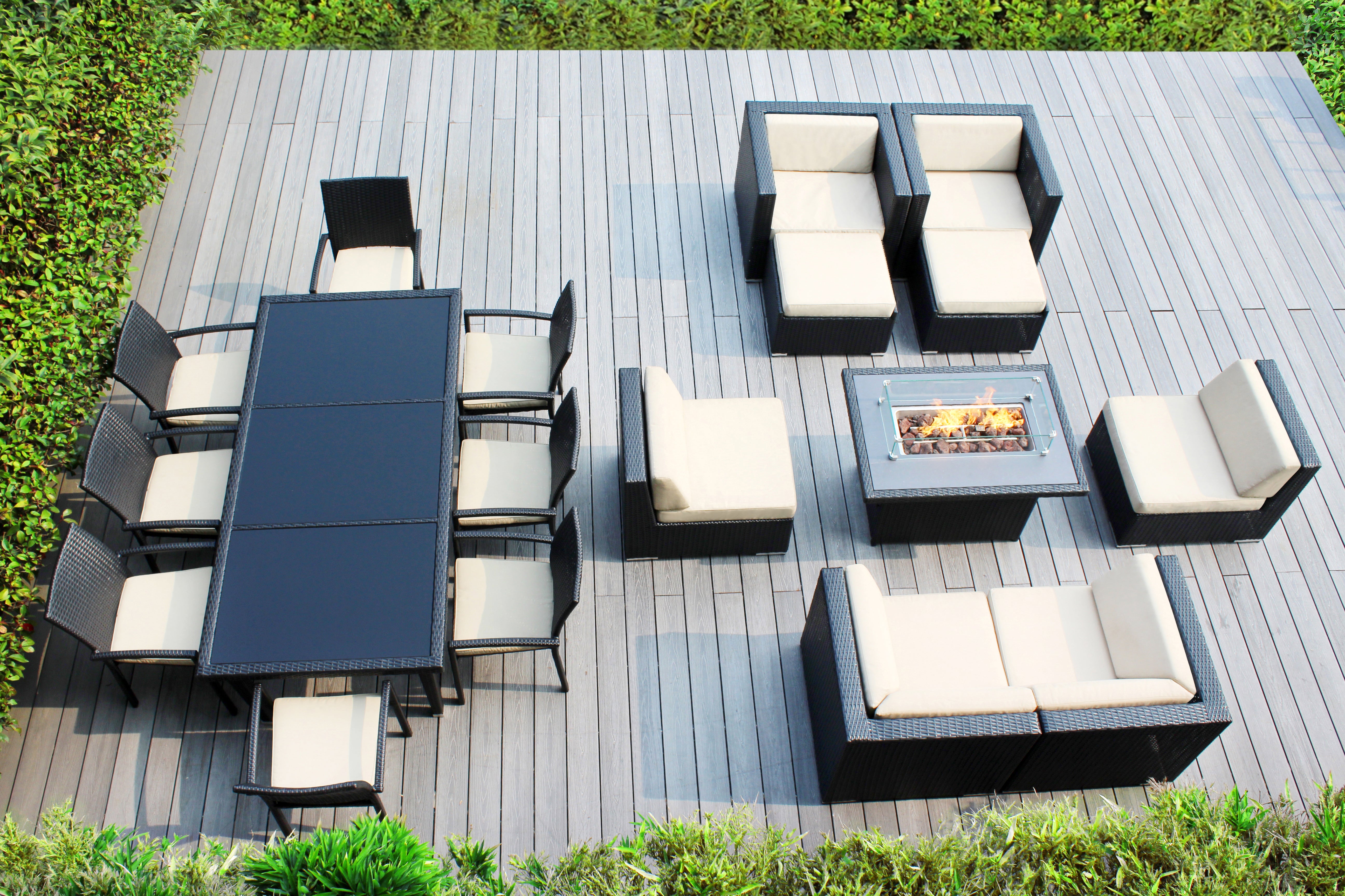 Rainshield Patio Furniture - 18 Piece Combination Set with Seating, Dining and 42" Fire Table