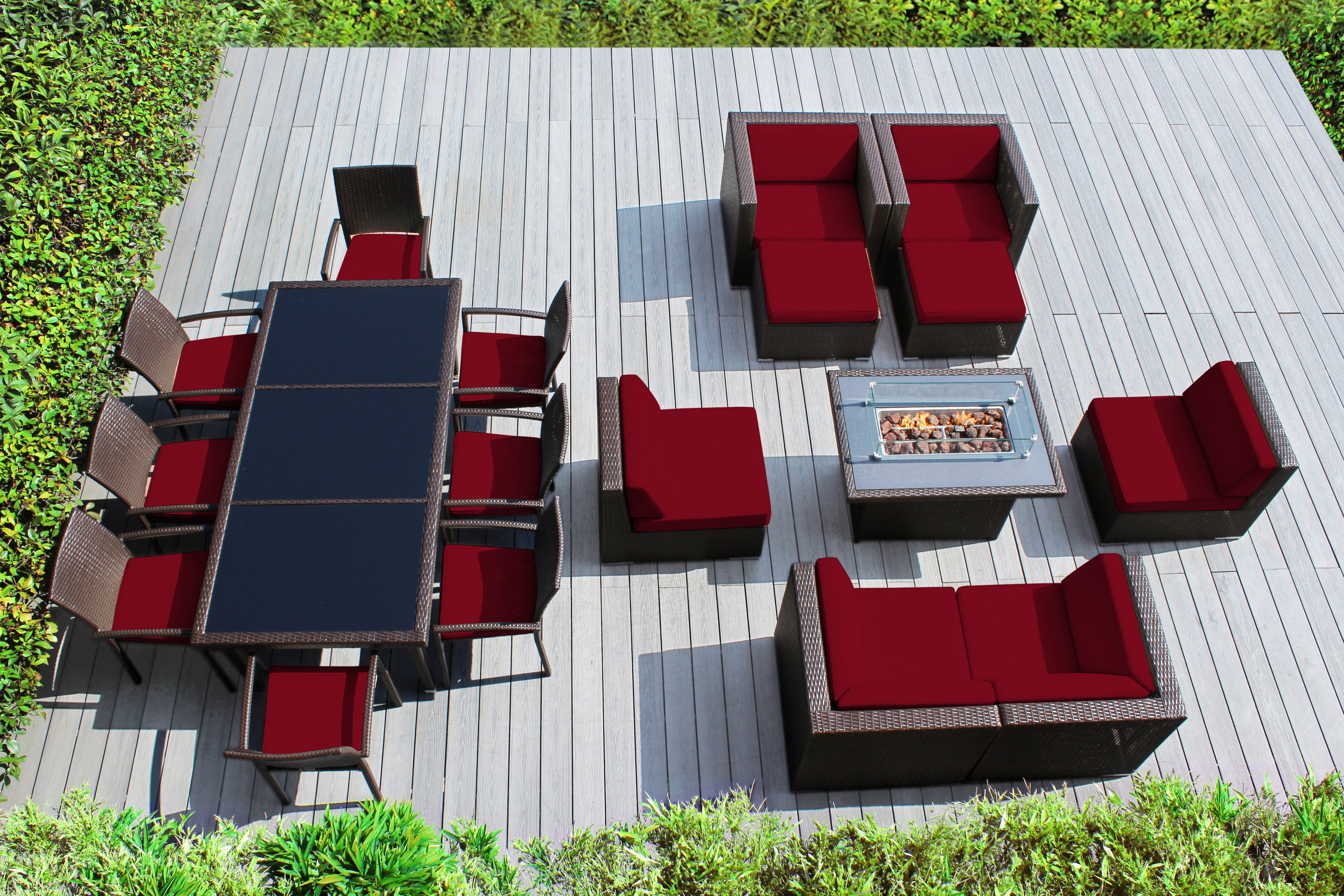 Rainshield Patio Furniture - 18 Piece Combination Set with Seating, Dining and 42" Fire Table