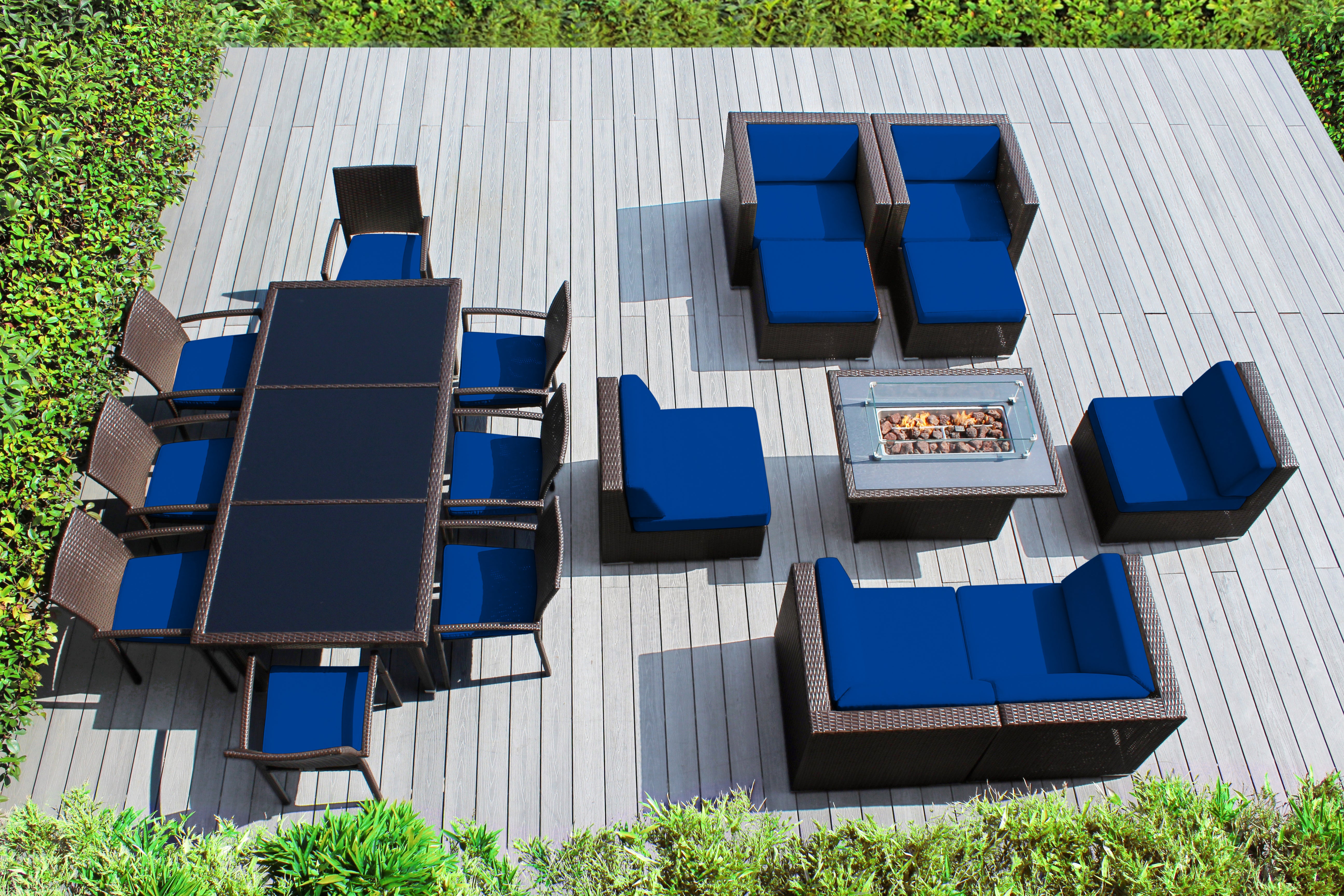 Rainshield Patio Furniture - 18 Piece Combination Set with Seating, Dining and 42" Fire Table