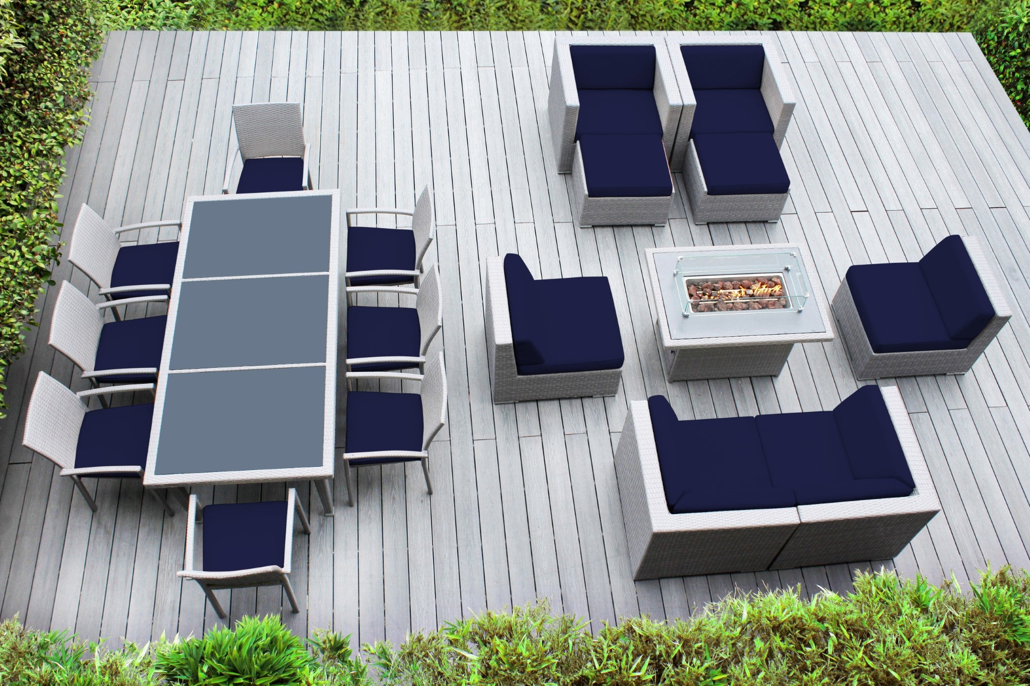 Rainshield Patio Furniture - 18 Piece Combination Set with Seating, Dining and 42" Fire Table