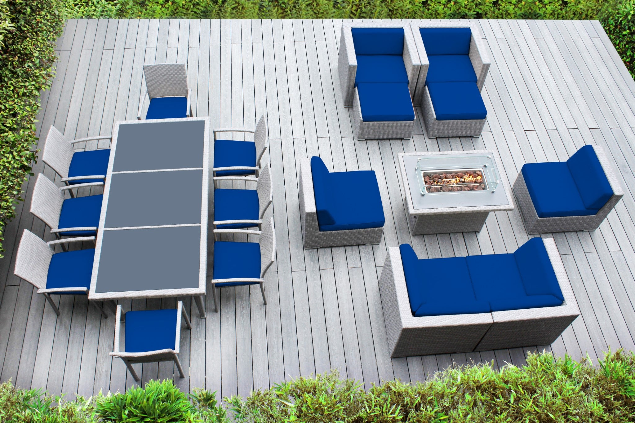 Rainshield Patio Furniture - 18 Piece Combination Set with Seating, Dining and 42" Fire Table