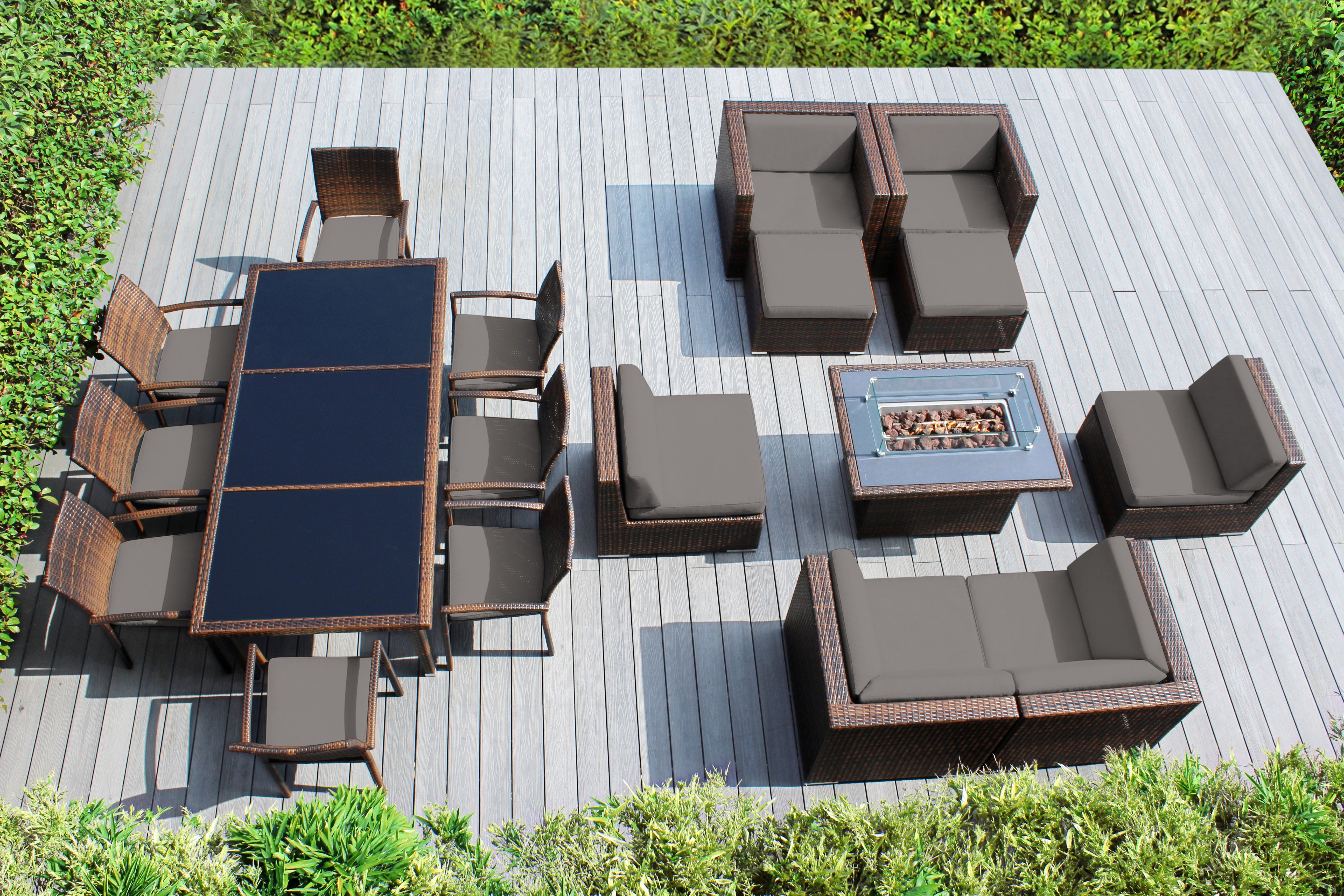 Rainshield Patio Furniture - 18 Piece Combination Set with Seating, Dining and 42" Fire Table
