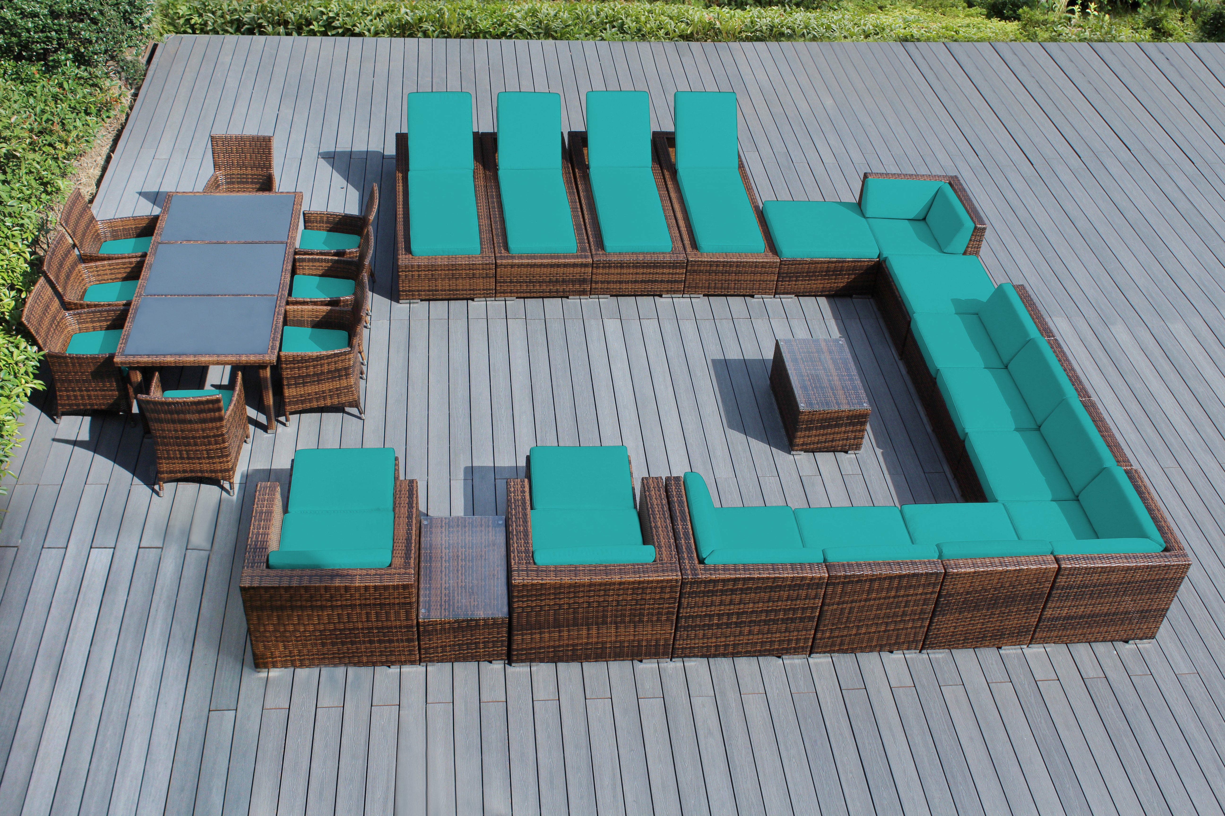 Rainshield Patio Furniture - 29 Piece Combination Set with Seating, Dining & Chaise Lounges