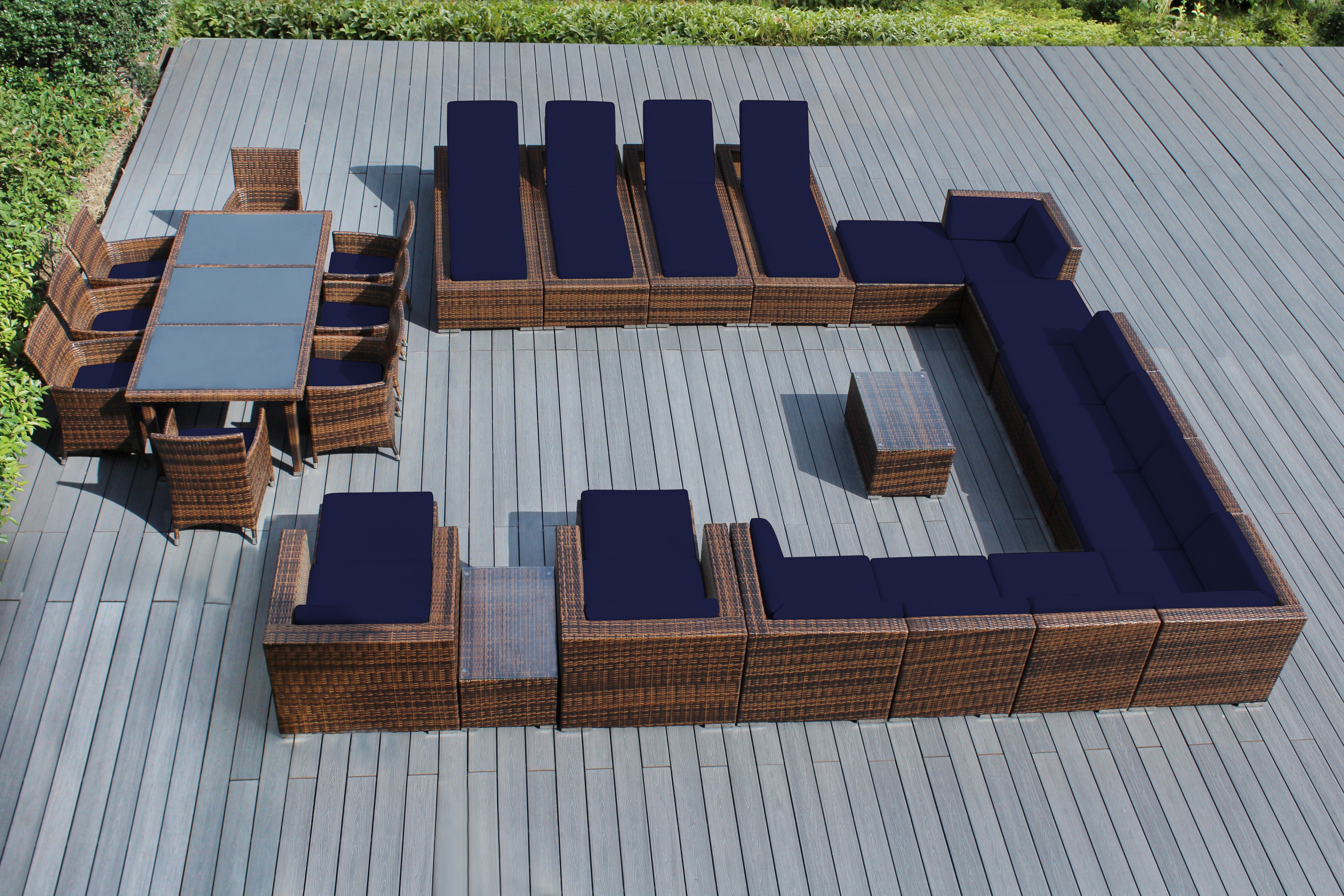 Rainshield Patio Furniture - 29 Piece Combination Set with Seating, Dining & Chaise Lounges