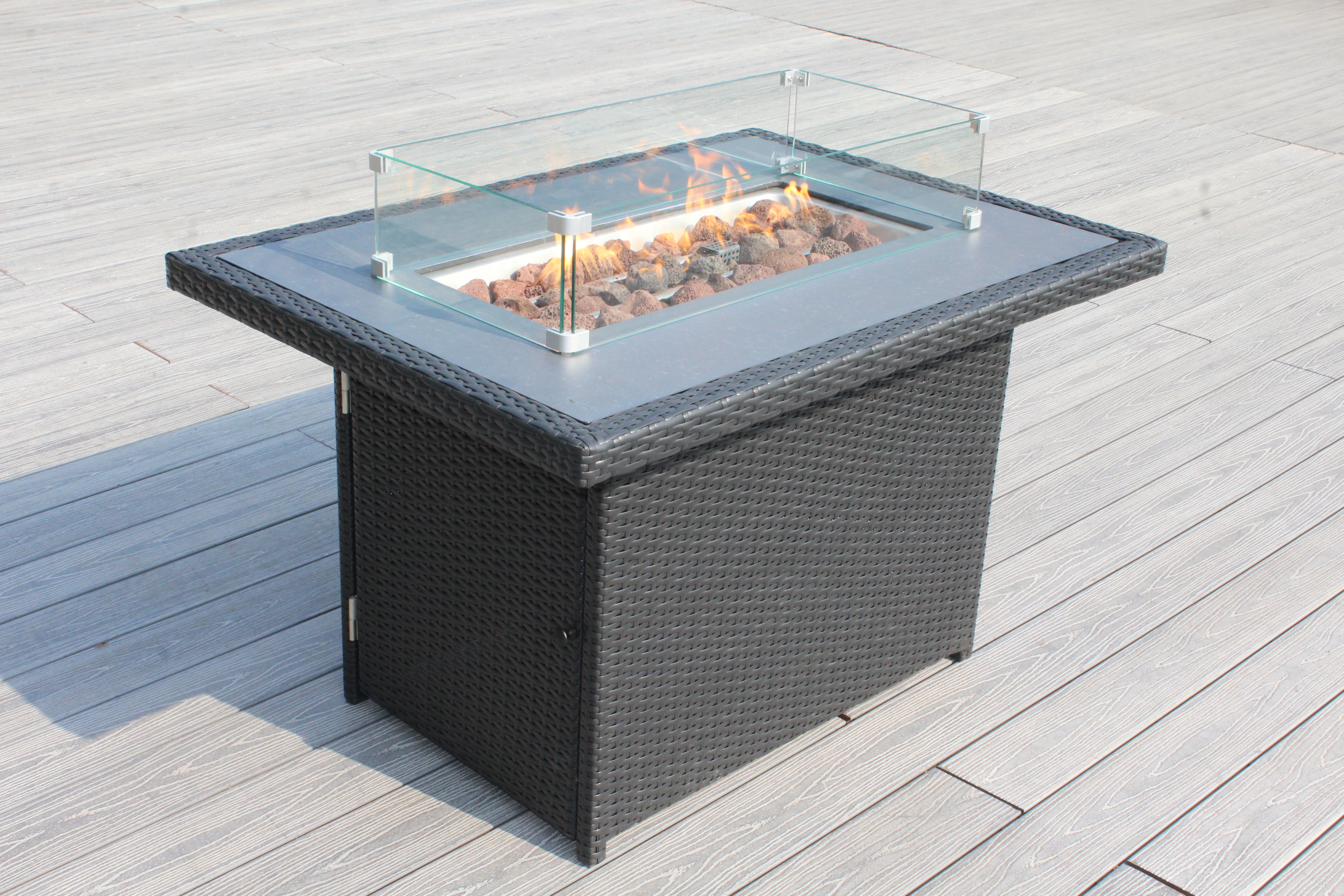 Rainshield Patio Furniture - 42" Matching Wicker Propane Gas Fire Pit Table