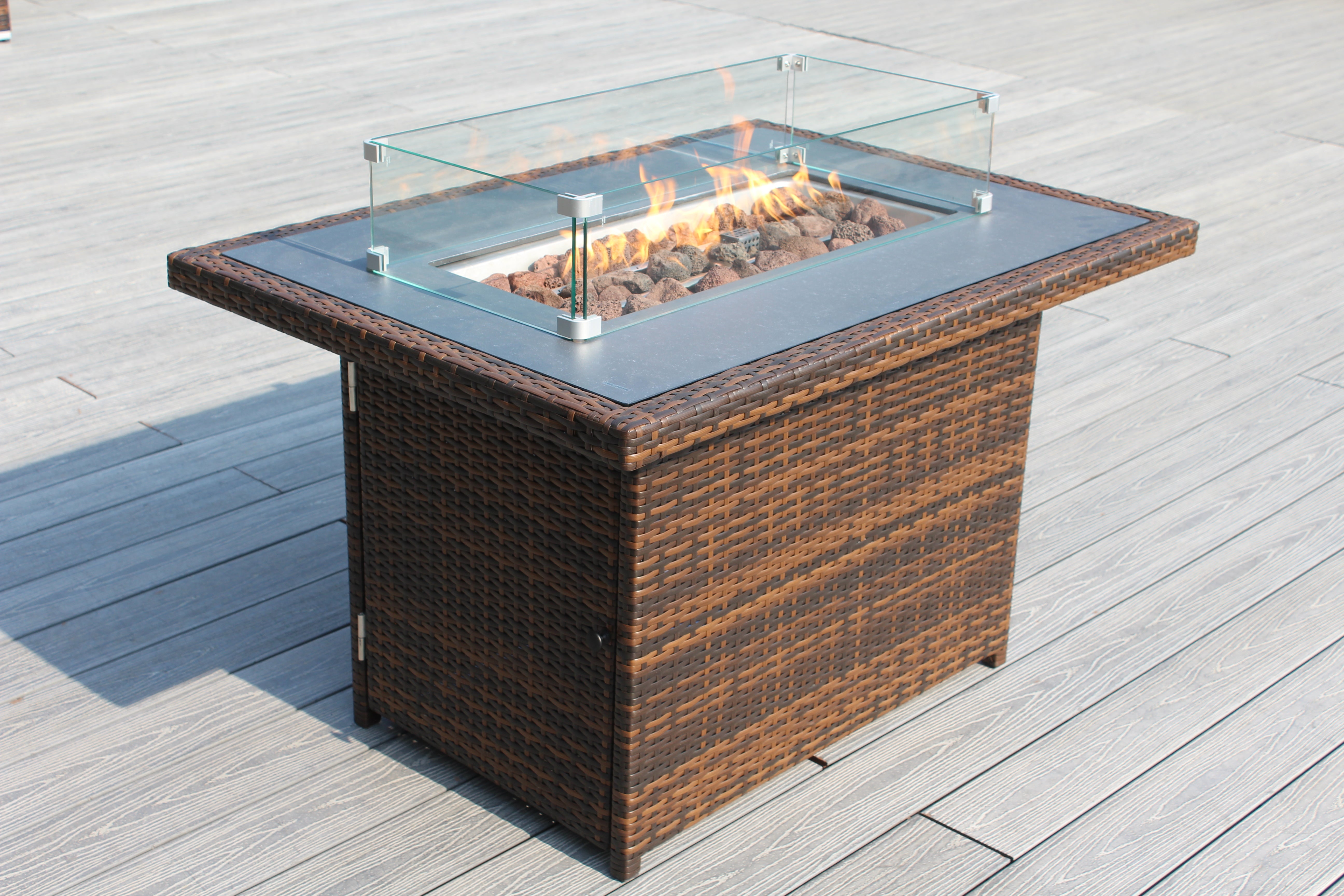 Rainshield Patio Furniture - 42" Matching Wicker Propane Gas Fire Pit Table