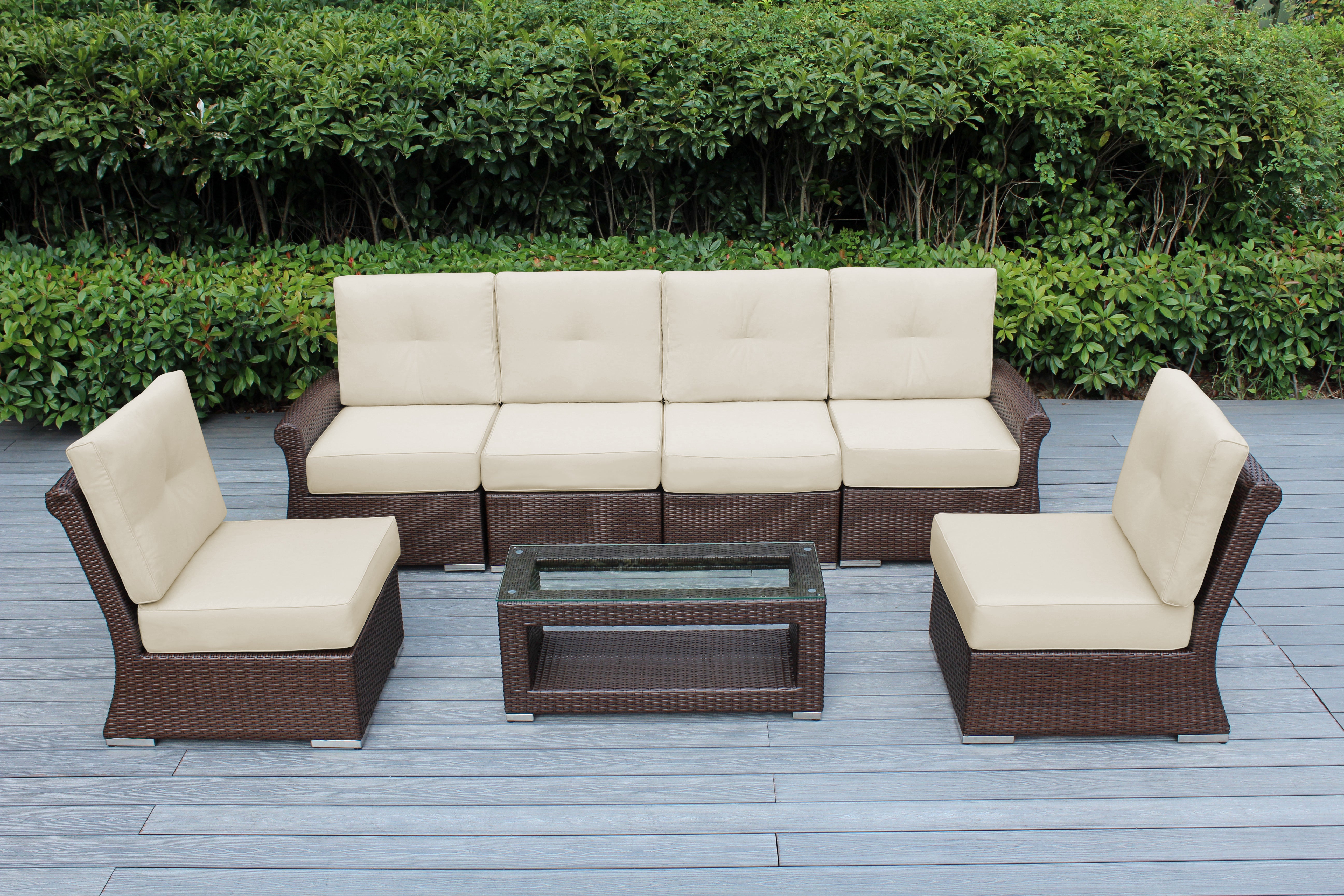 Fully Assembled Rainshield Patio Furniture - Luxury 7-Piece Oversized Sectional - with 6-inch Water Protected Cushions