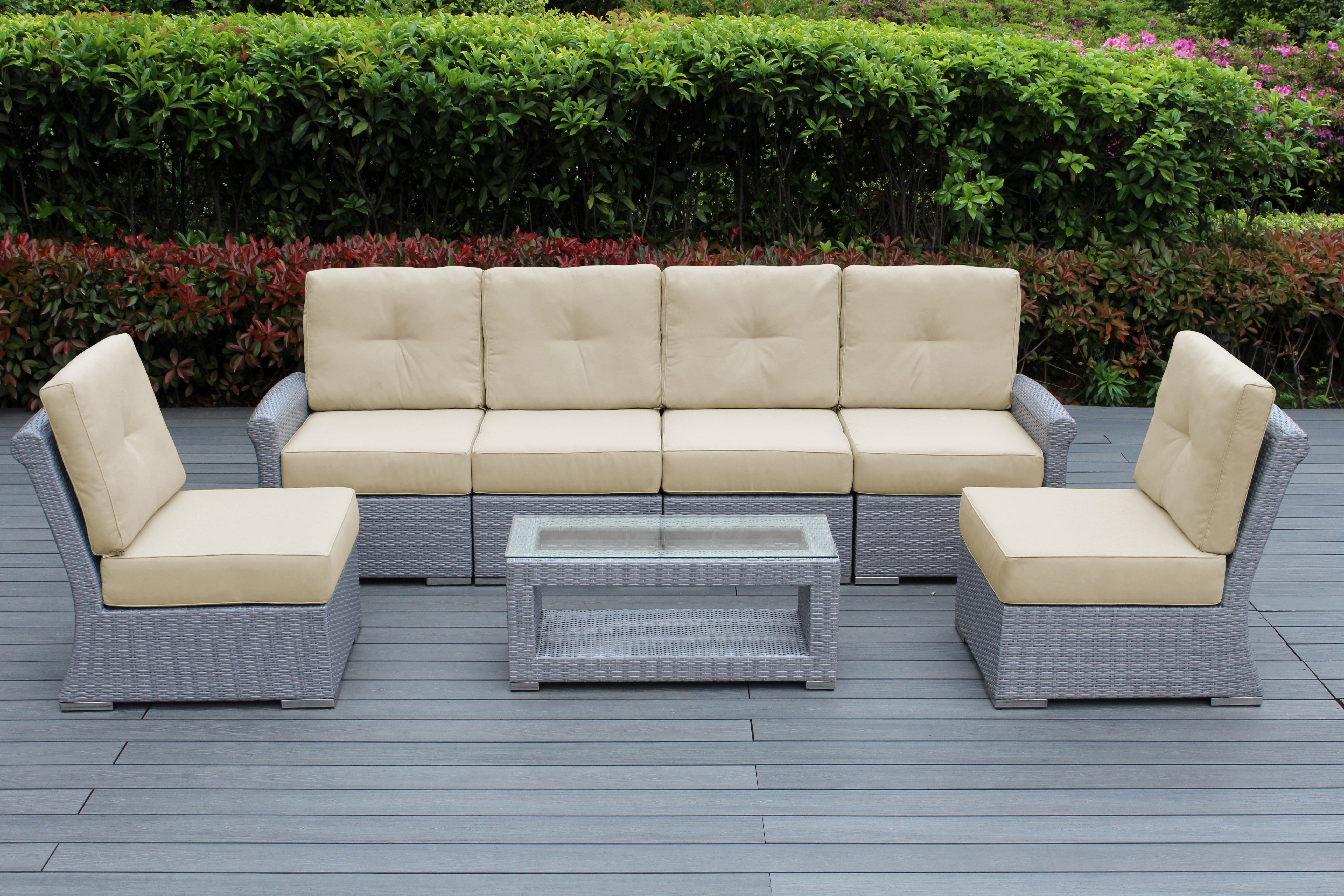 Fully Assembled Rainshield Patio Furniture - Luxury 7-Piece Oversized Sectional - with 6-inch Water Protected Cushions