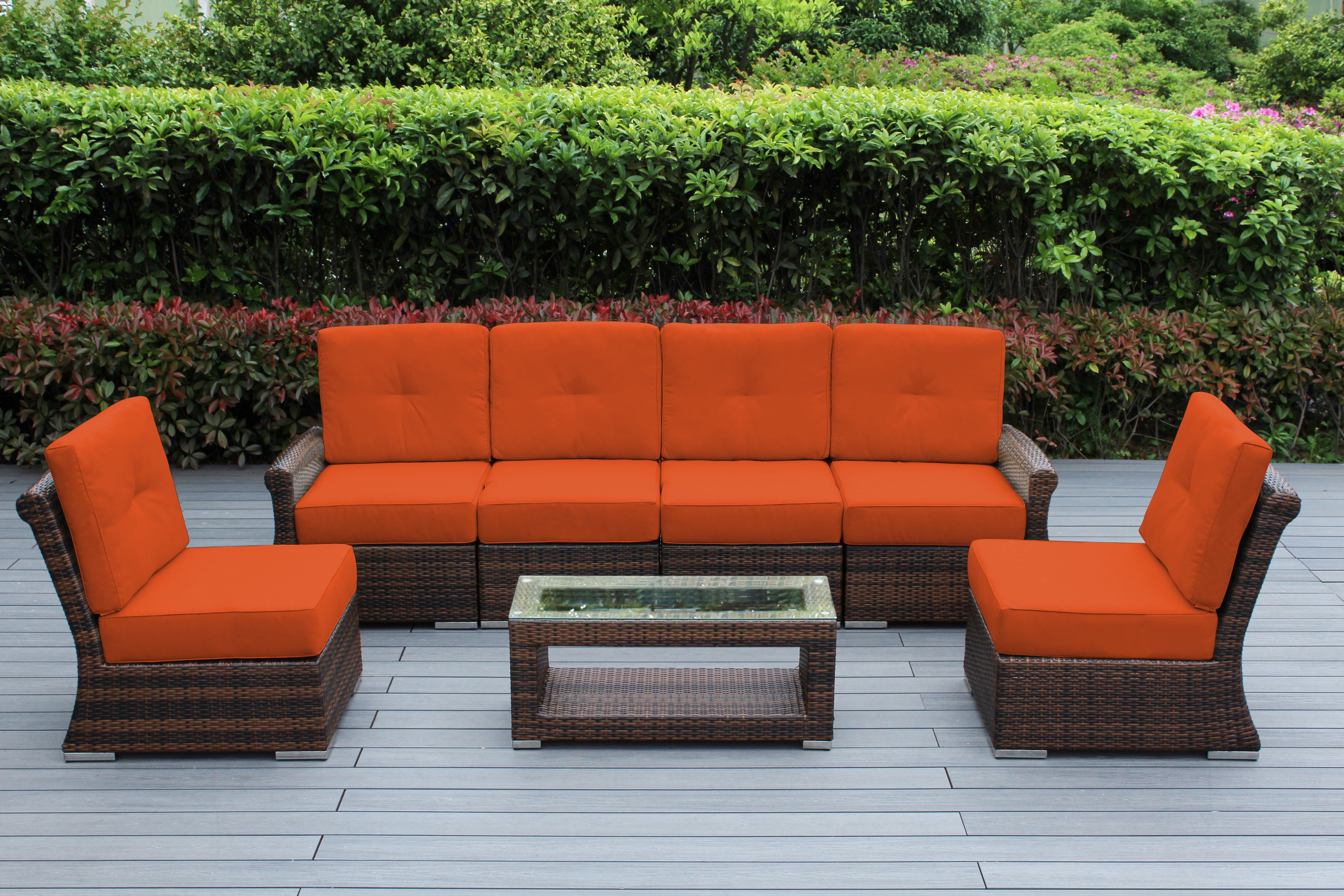 Fully Assembled Rainshield Patio Furniture - Luxury 7-Piece Oversized Sectional - with 6-inch Water Protected Cushions