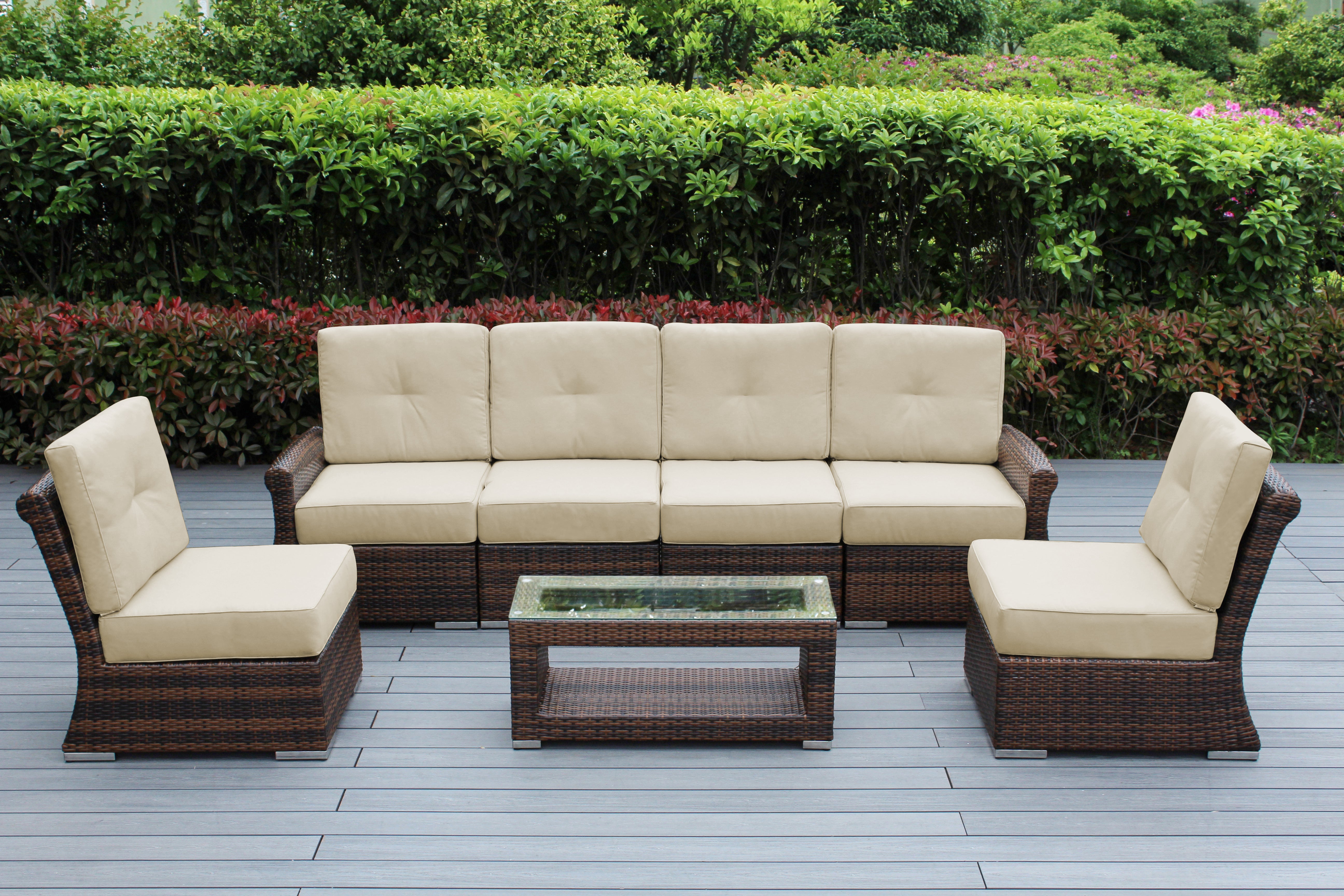 Fully Assembled Rainshield Patio Furniture - Luxury 7-Piece Oversized Sectional - with 6-inch Water Protected Cushions
