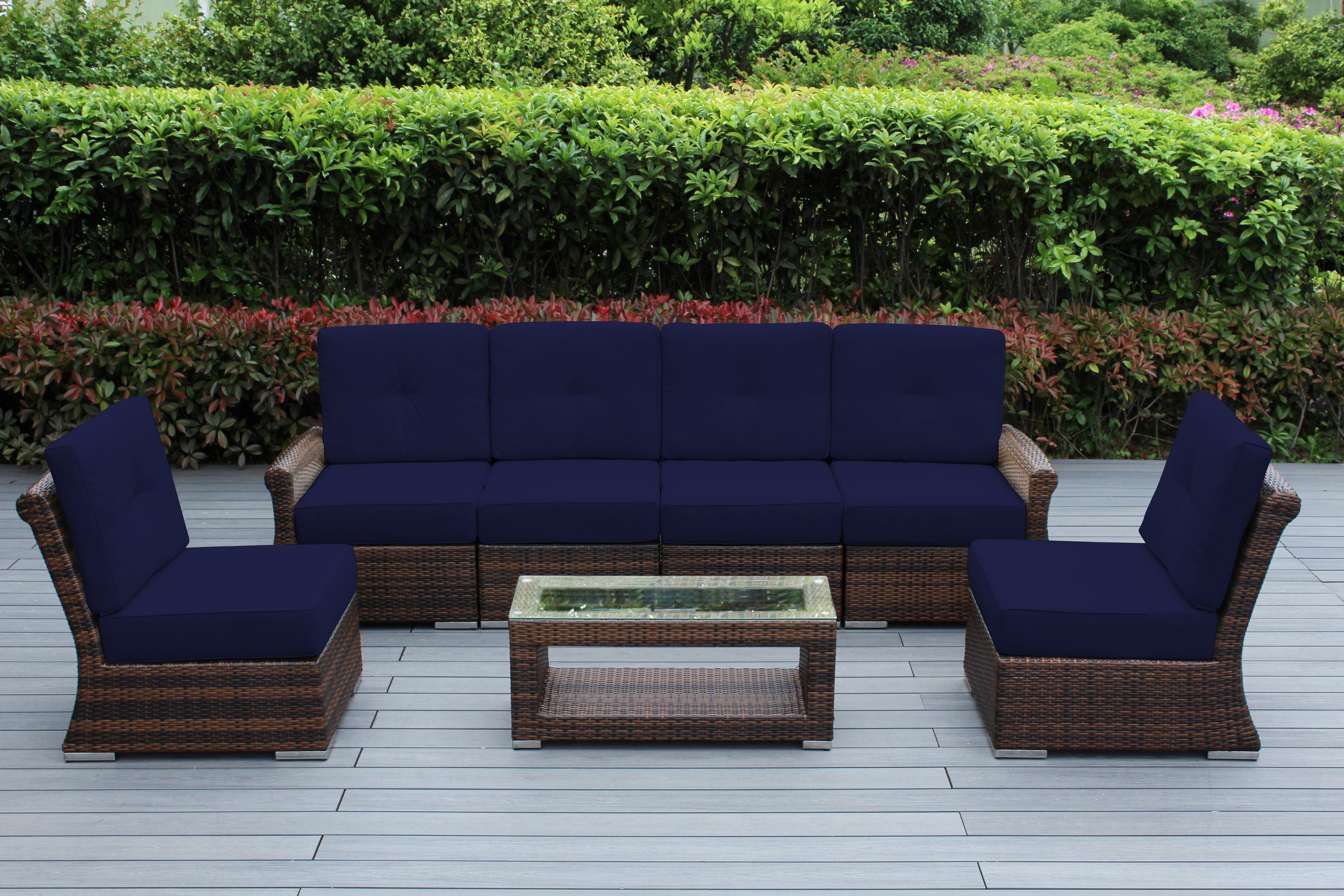 Fully Assembled Rainshield Patio Furniture - Luxury 7-Piece Oversized Sectional - with 6-inch Water Protected Cushions