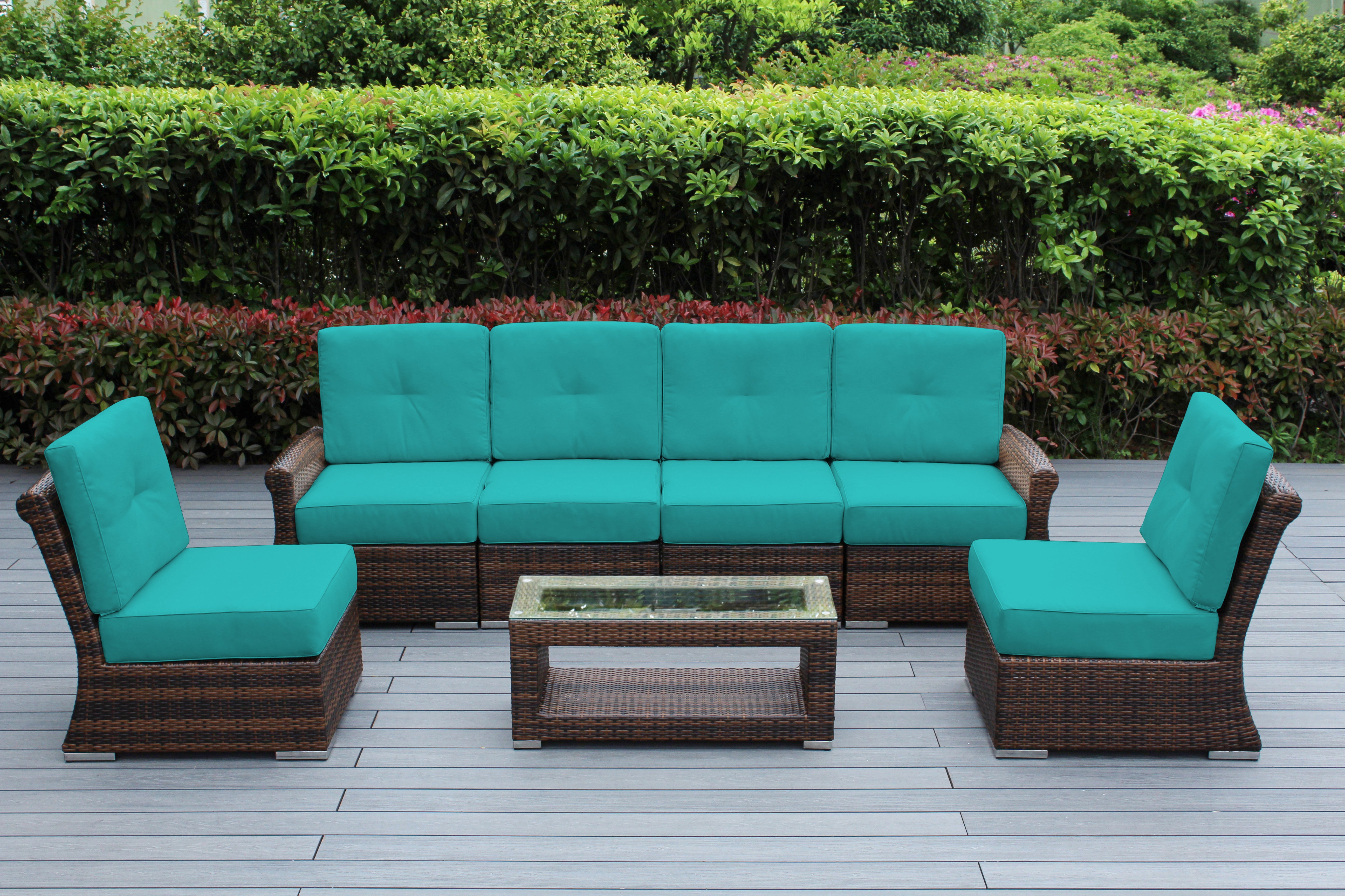 Fully Assembled Rainshield Patio Furniture - Luxury 7-Piece Oversized Sectional - with 6-inch Water Protected Cushions