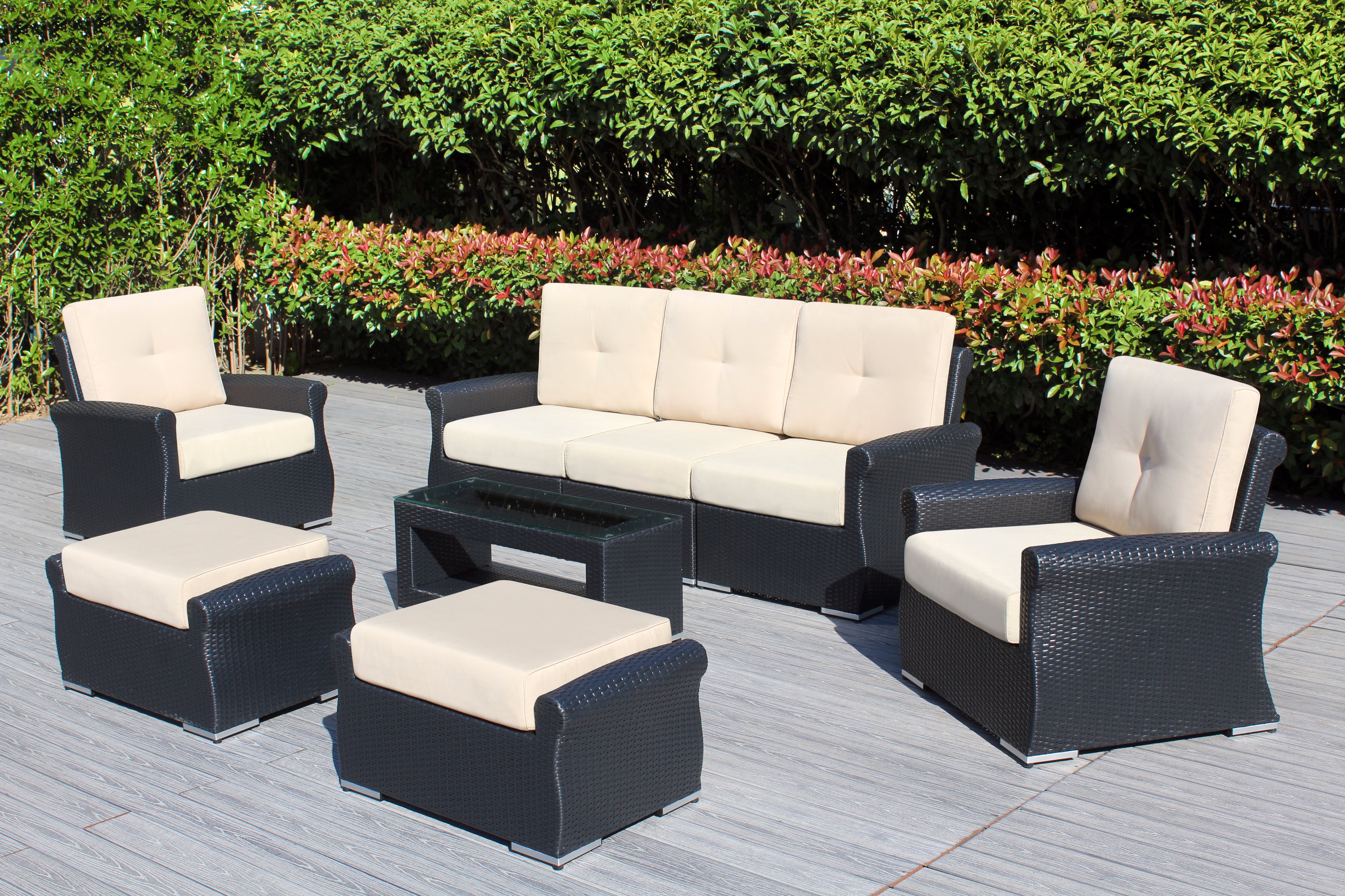 Fully Assembled Rainshield Patio Furniture - Luxury 8-Piece Oversize Seating Set with High Tall Back & 6 inch Waterproof Cushions