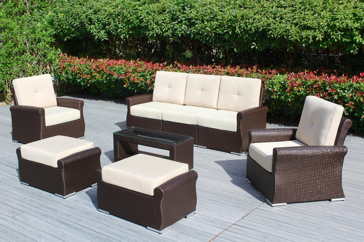 Fully Assembled Rainshield Patio Furniture - Luxury 8-Piece Oversize Seating Set with High Tall Back & 6 inch Waterproof Cushions