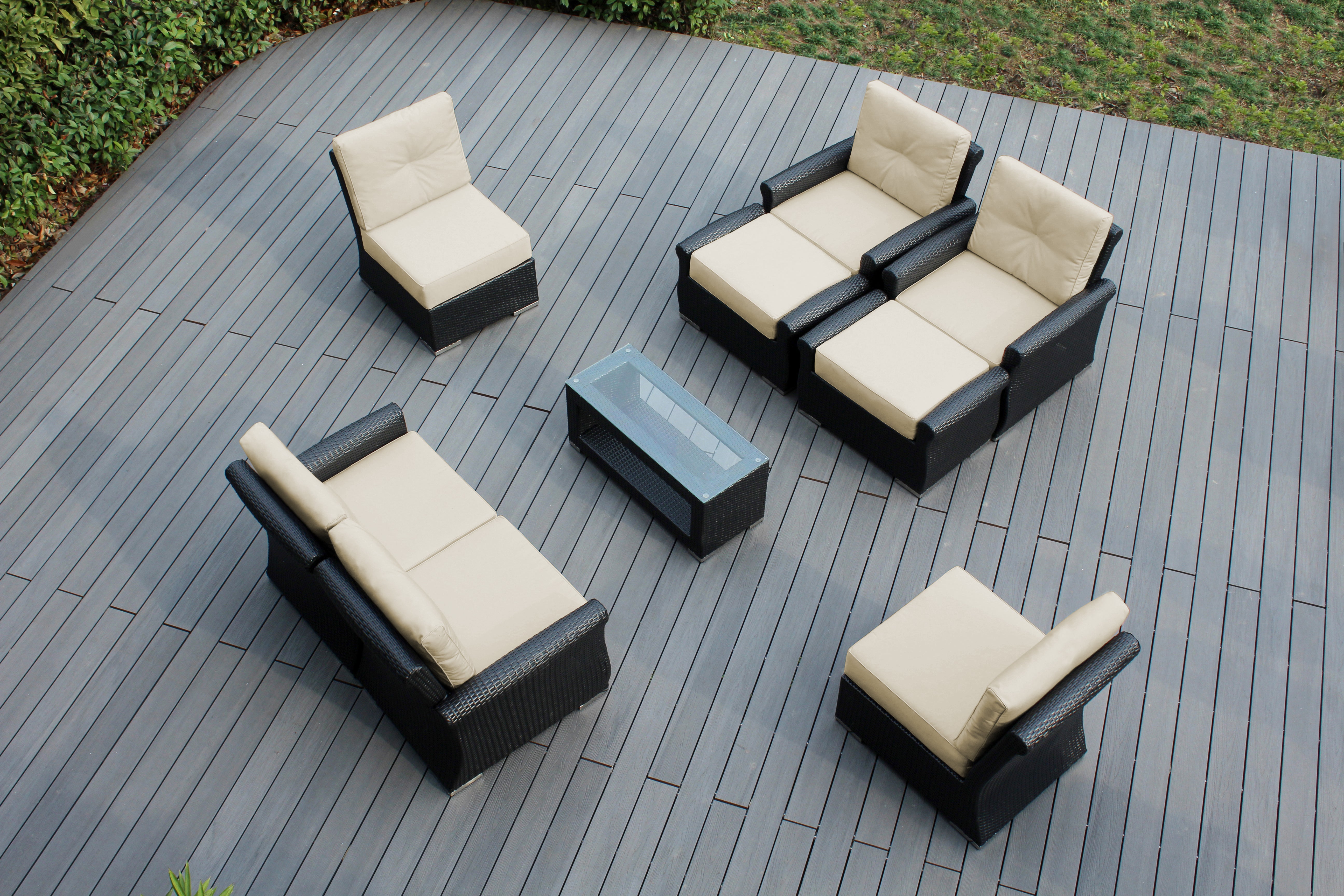 Fully Assembled Rainshield Patio Furniture - Luxury 9 Piece Oversized Sectional with 6-inch Water Protected Cushions