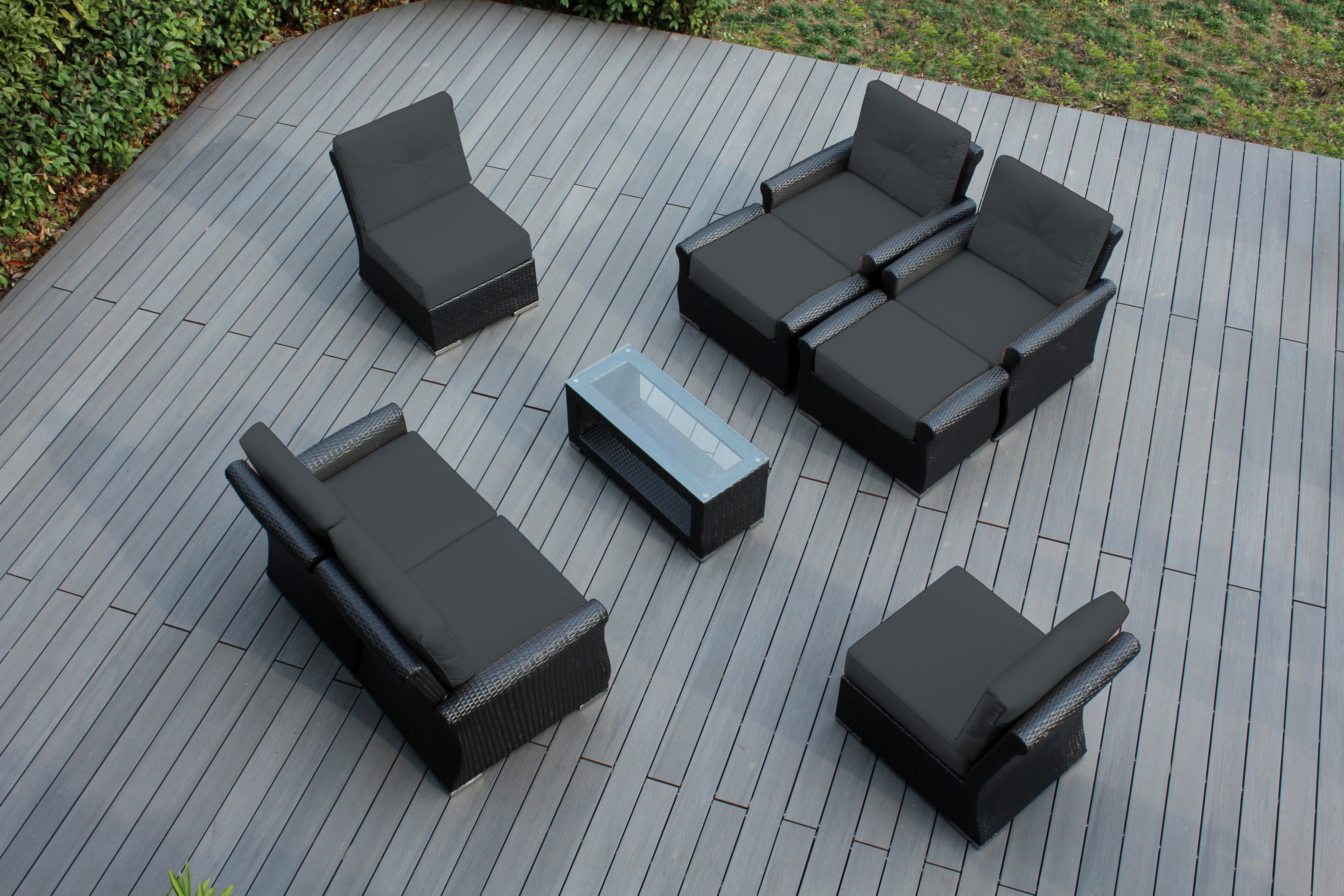 Fully Assembled Rainshield Patio Furniture - Luxury 9 Piece Oversized Sectional with 6-inch Water Protected Cushions
