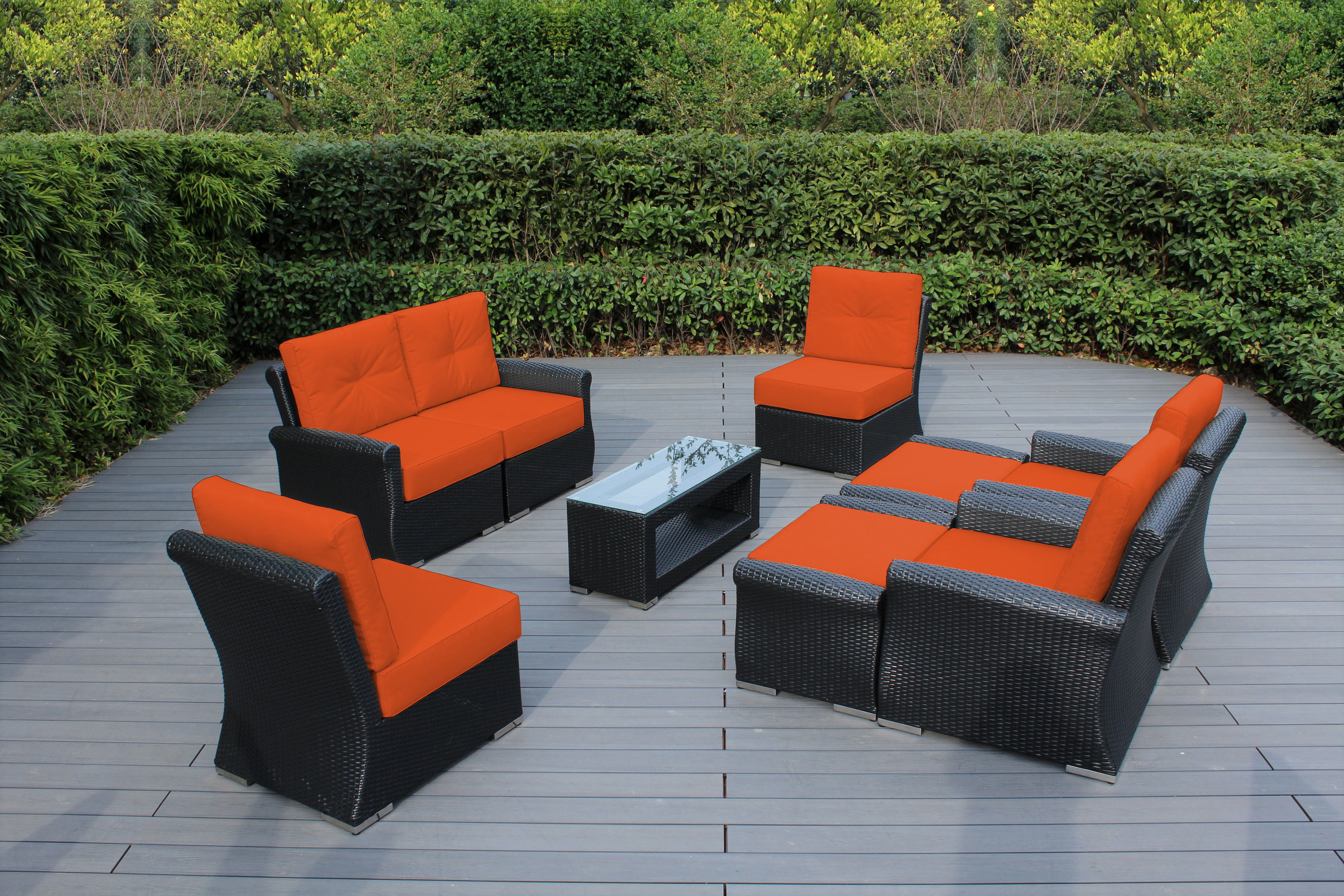Fully Assembled Rainshield Patio Furniture - Luxury 9 Piece Oversized Sectional with 6-inch Water Protected Cushions