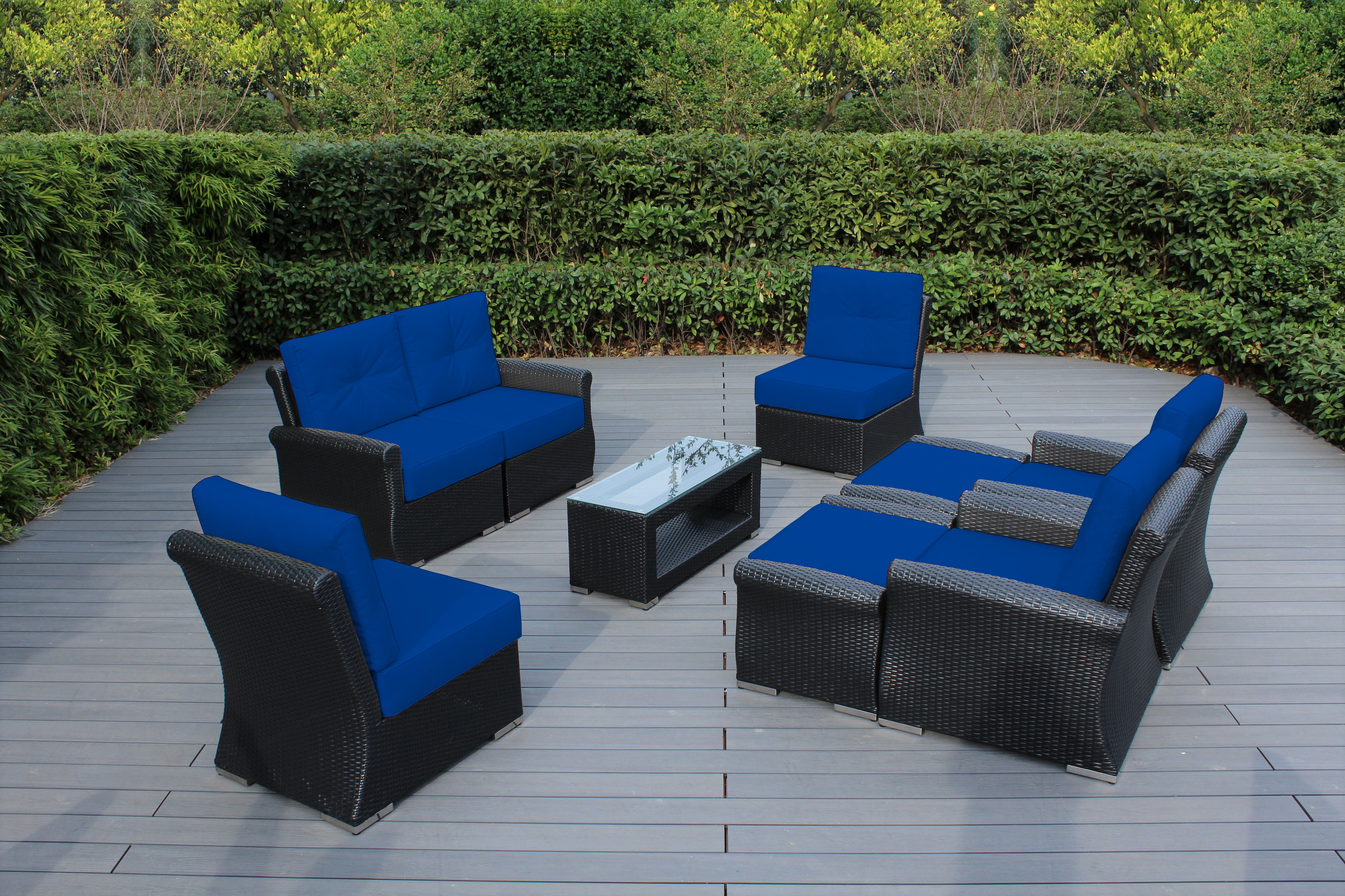 Fully Assembled Rainshield Patio Furniture - Luxury 9 Piece Oversized Sectional with 6-inch Water Protected Cushions