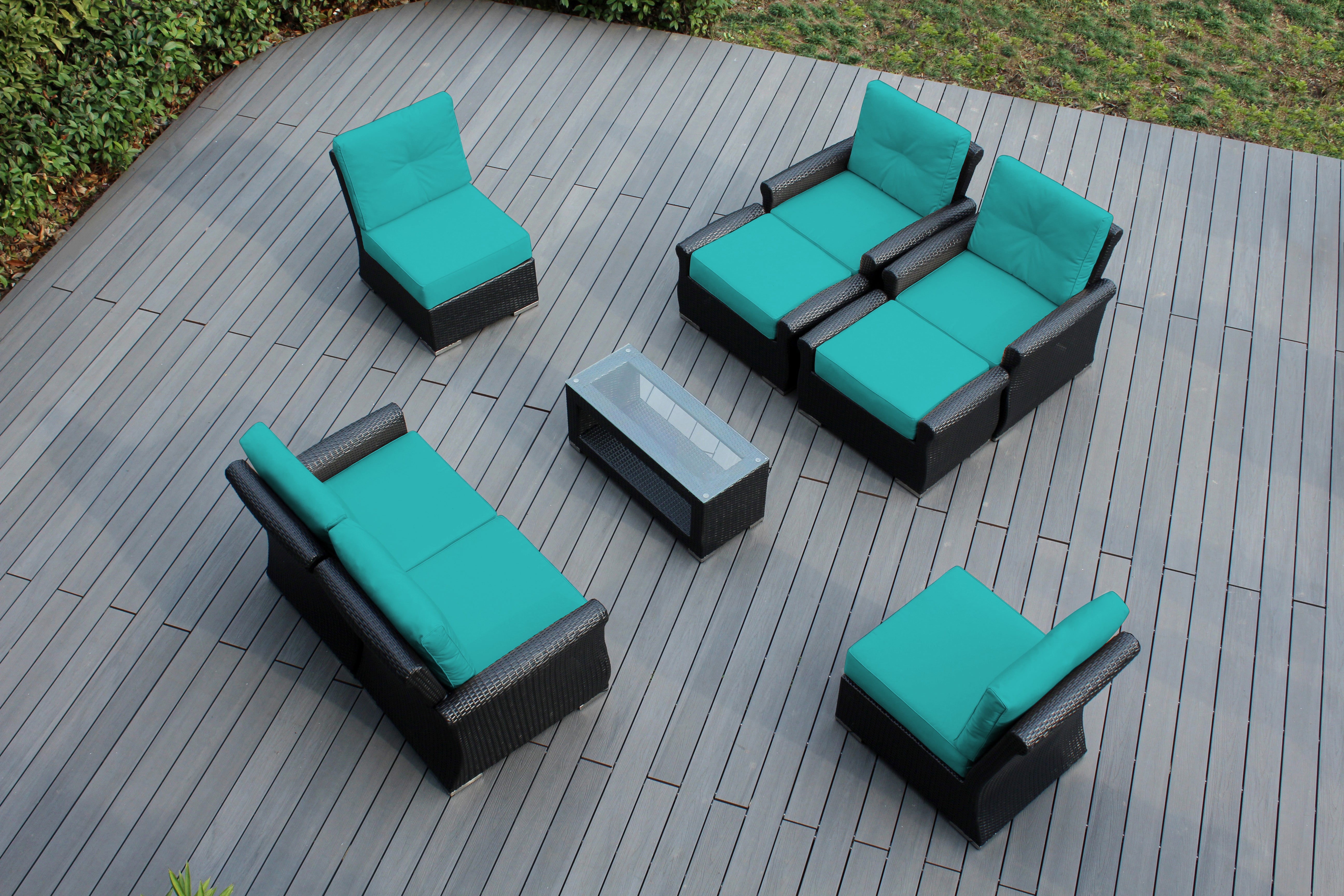 Fully Assembled Rainshield Patio Furniture - Luxury 9 Piece Oversized Sectional with 6-inch Water Protected Cushions