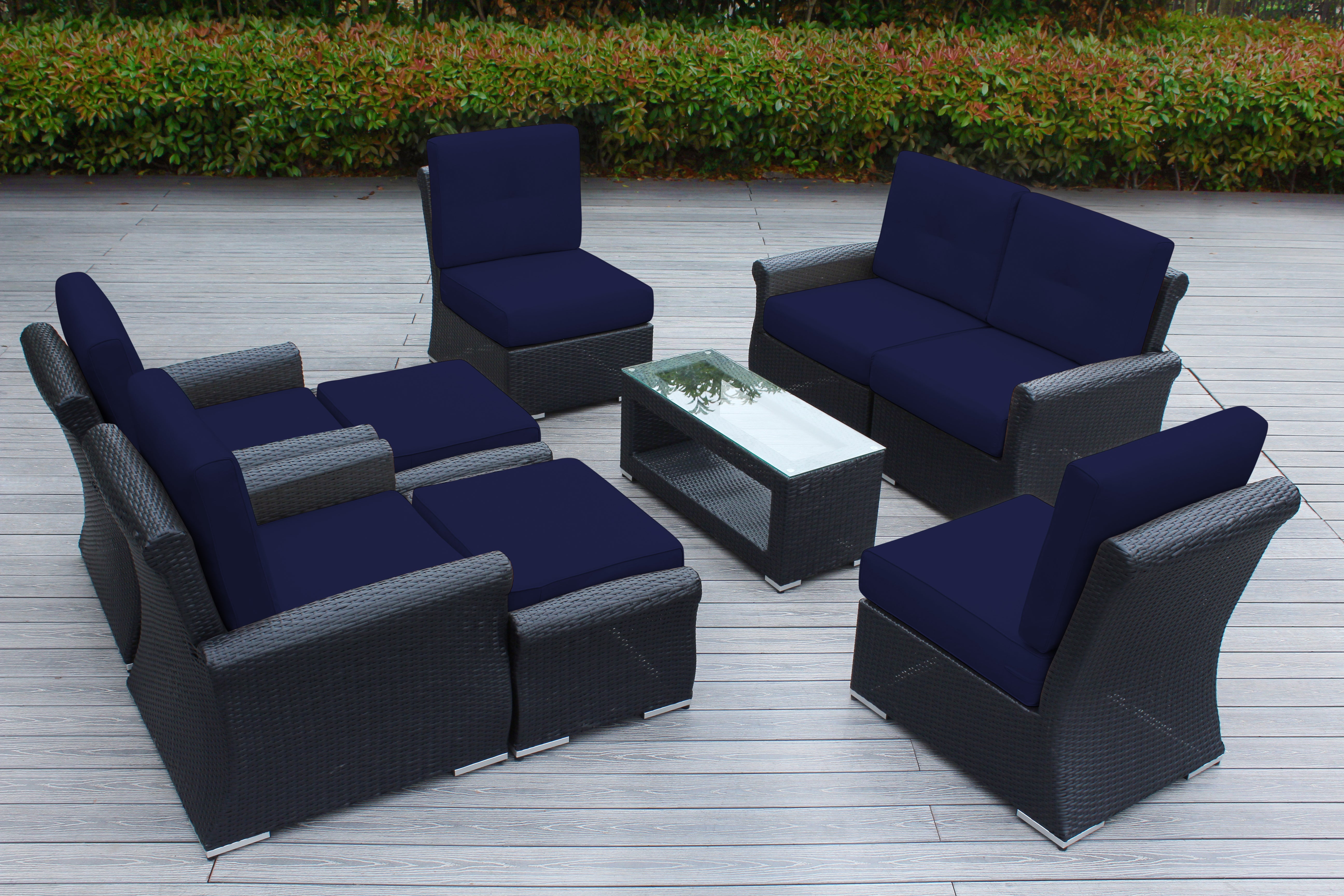 Fully Assembled Rainshield Patio Furniture - Luxury 9 Piece Oversized Sectional with 6-inch Water Protected Cushions