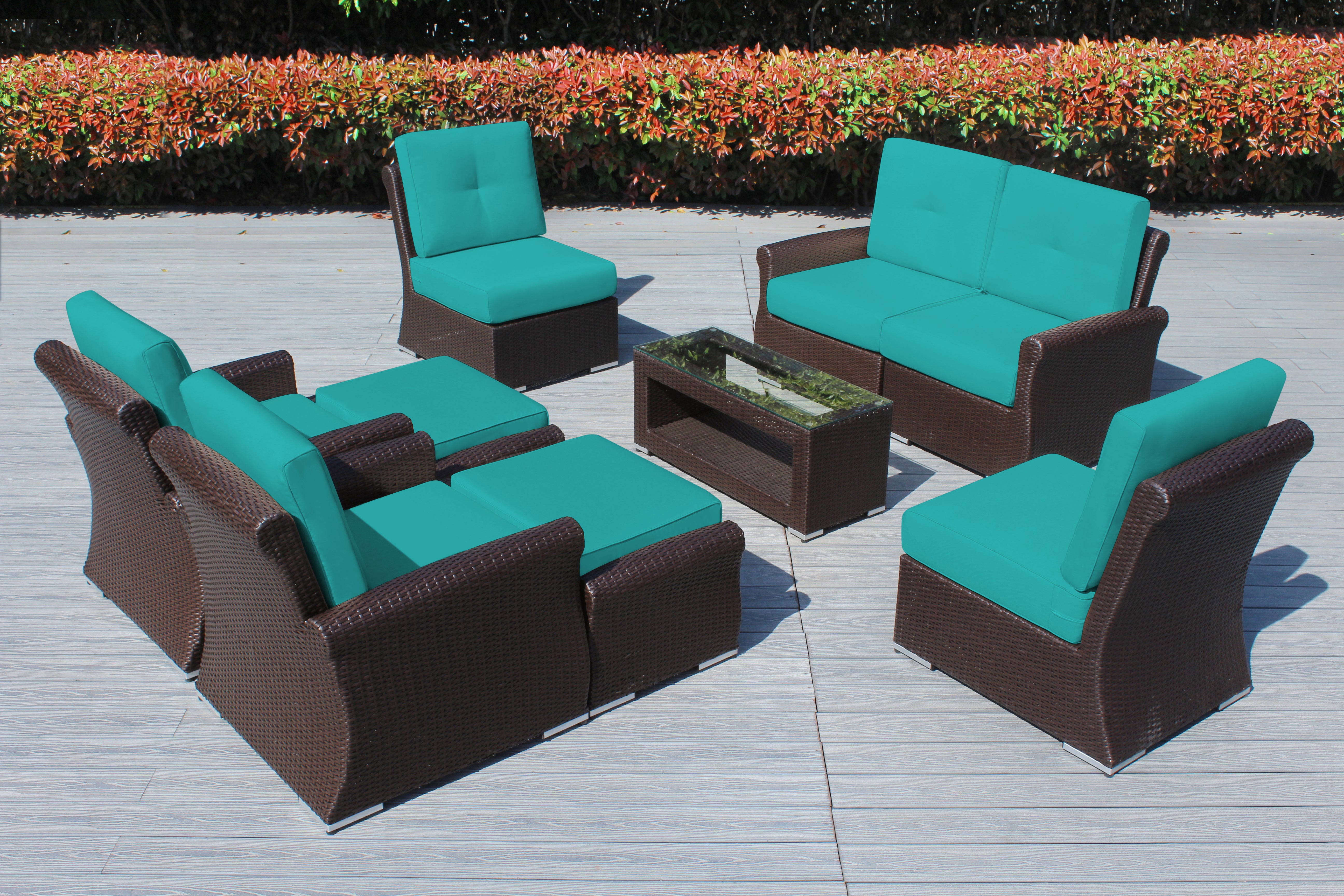 Fully Assembled Rainshield Patio Furniture - Luxury 9 Piece Oversized Sectional with 6-inch Water Protected Cushions