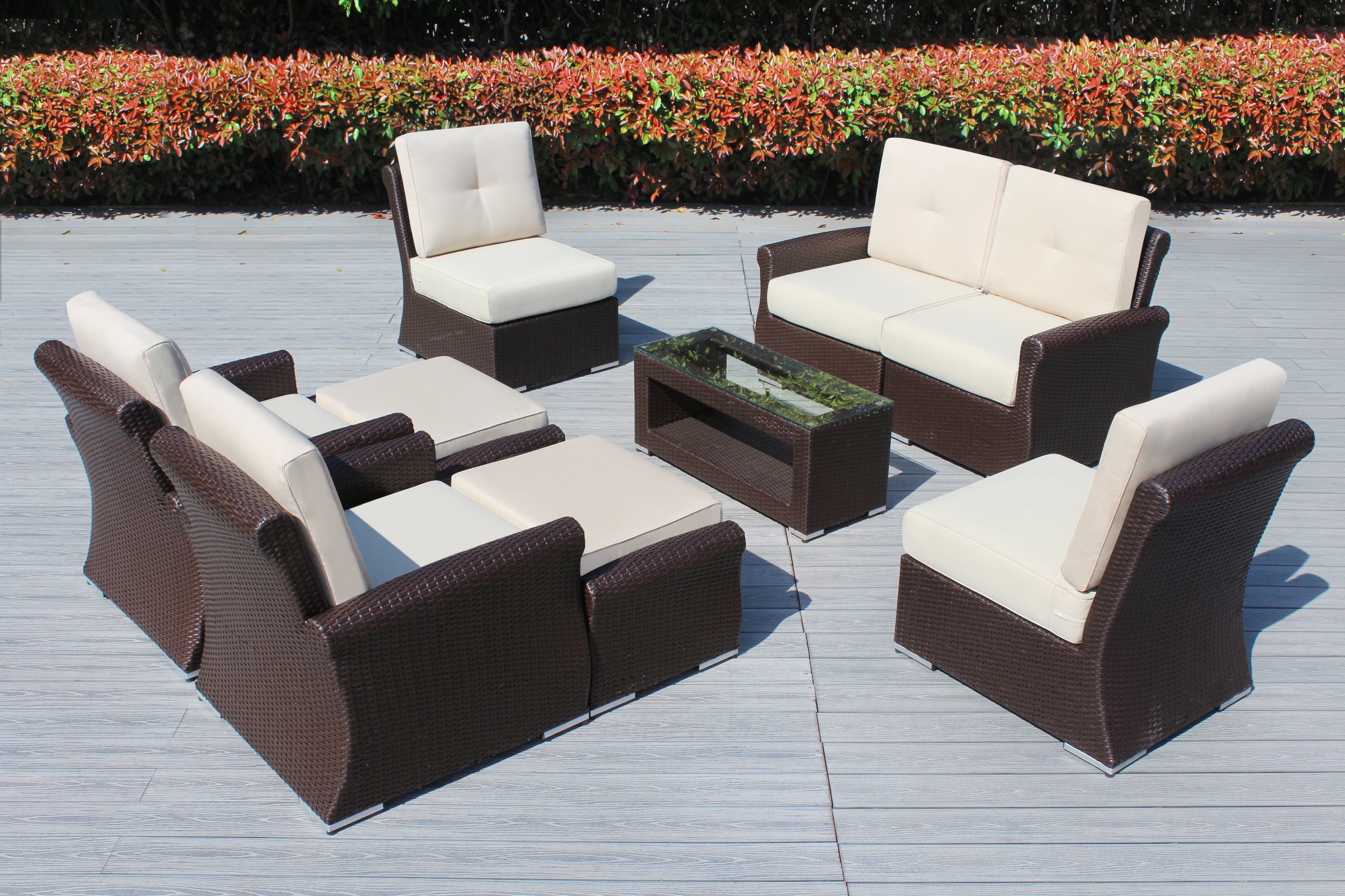 Fully Assembled Rainshield Patio Furniture - Luxury 9 Piece Oversized Sectional with 6-inch Water Protected Cushions