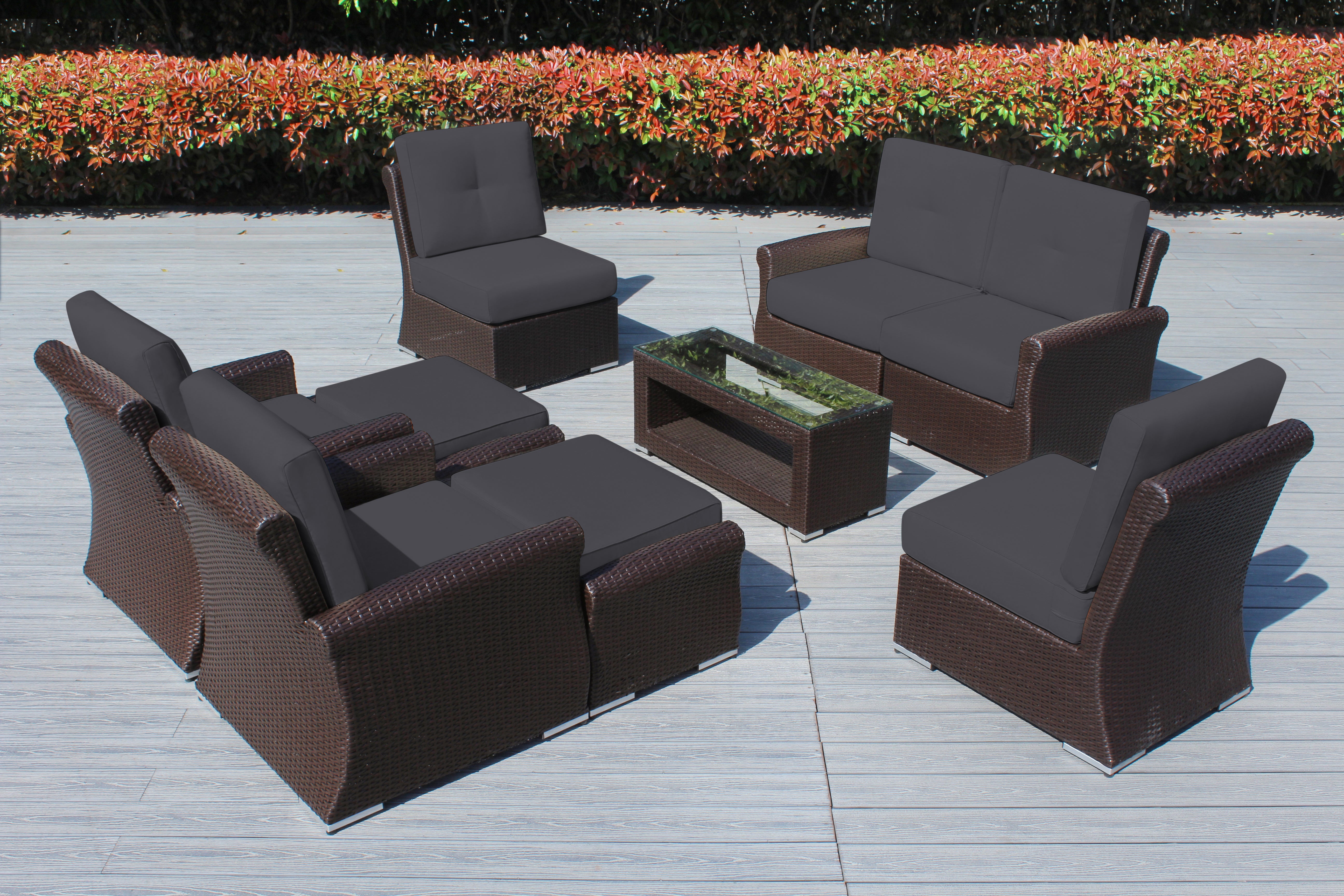 Fully Assembled Rainshield Patio Furniture - Luxury 9 Piece Oversized Sectional with 6-inch Water Protected Cushions